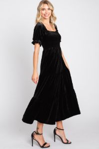 Black Velvet Tiered Midi Dress sold by Pinkblush