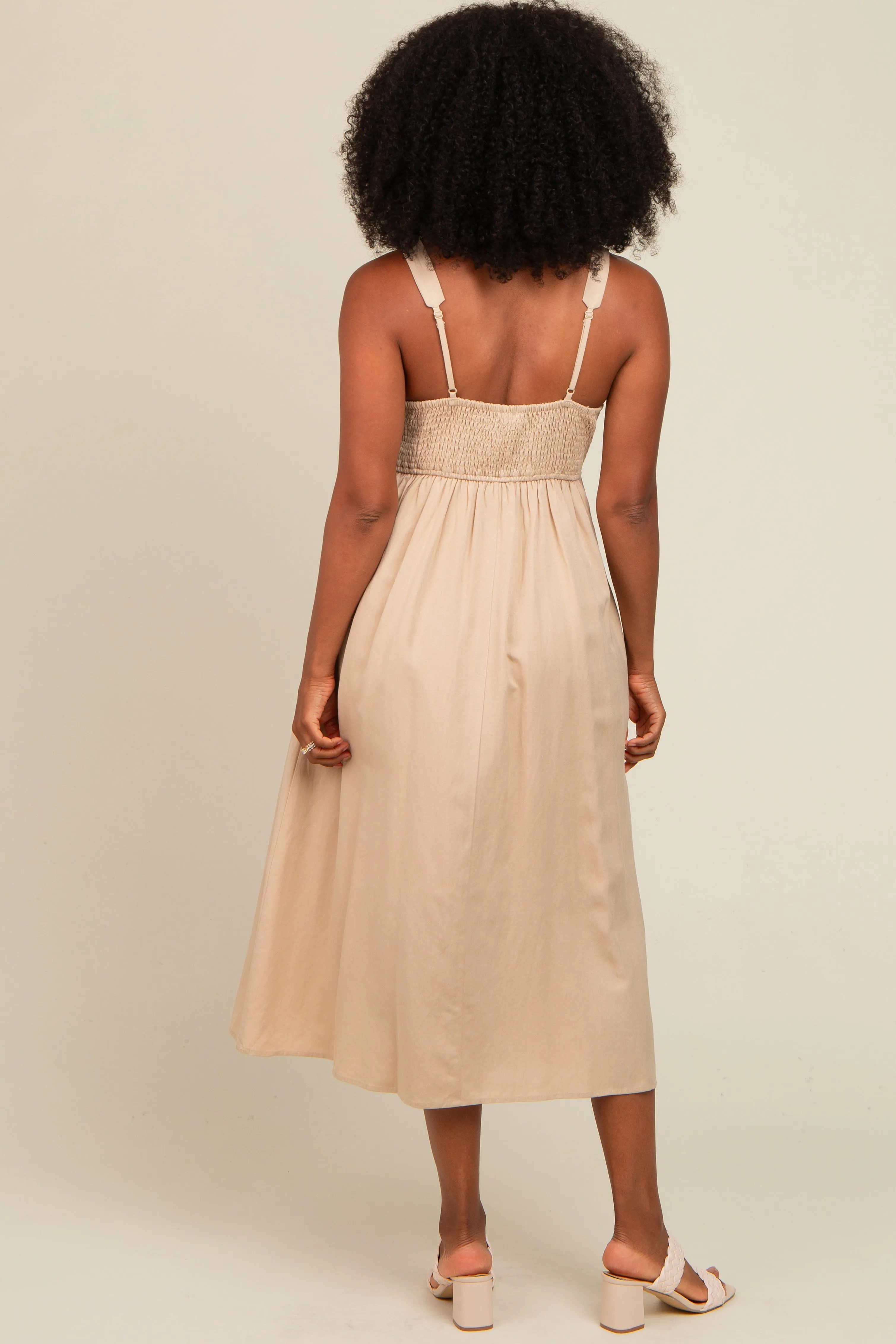 Beige Contrast Trim Midi Dress sold by Pinkblush product image thumbnail 3