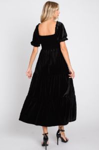 Black Velvet Tiered Midi Dress sold by Pinkblush