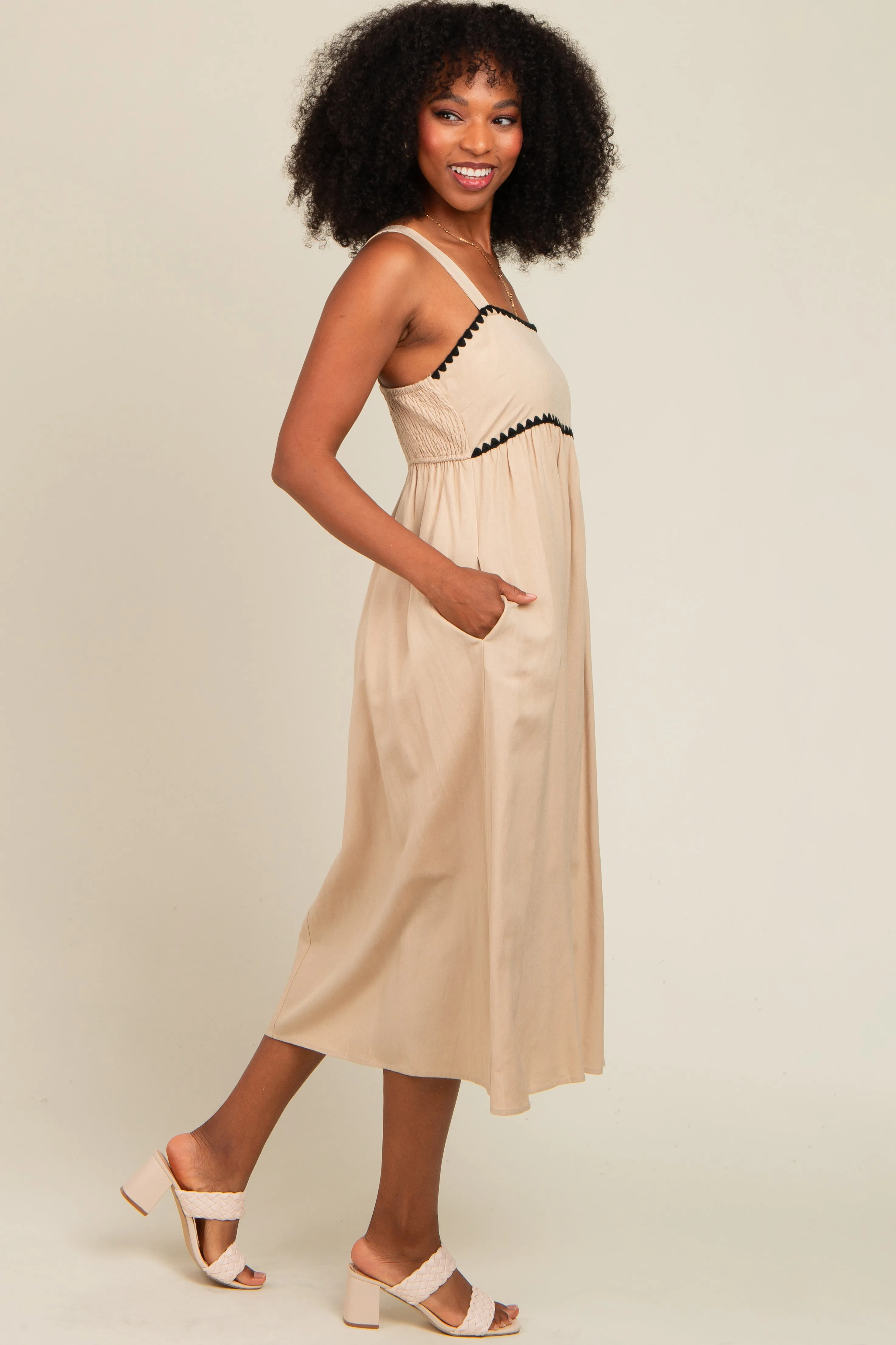 Beige Contrast Trim Midi Dress sold by Pinkblush product image thumbnail 4