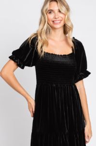 Black Velvet Tiered Midi Dress sold by Pinkblush
