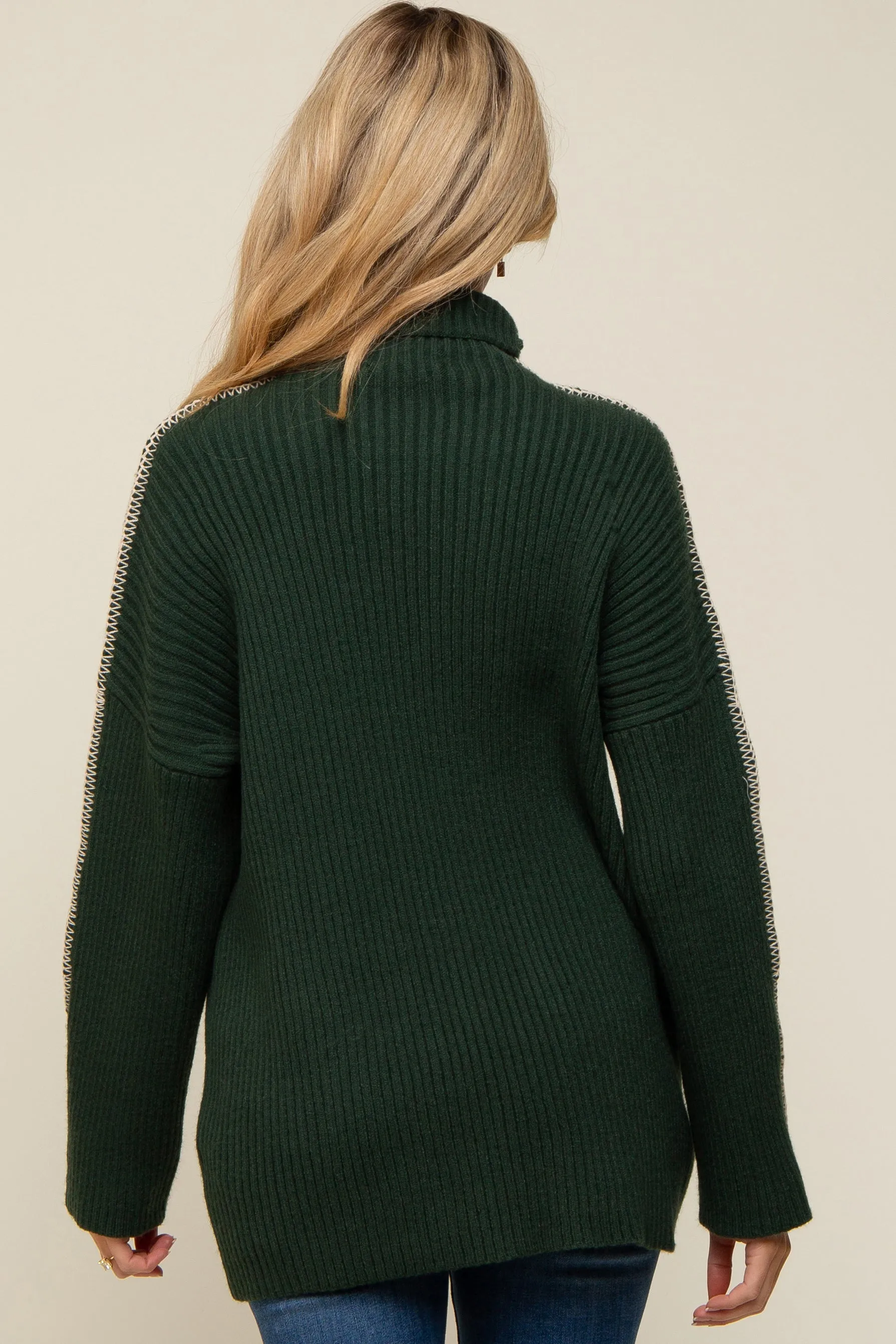 Forest Green Contrast Stitch Turtleneck Maternity Sweater sold by Pinkblush product image thumbnail 3