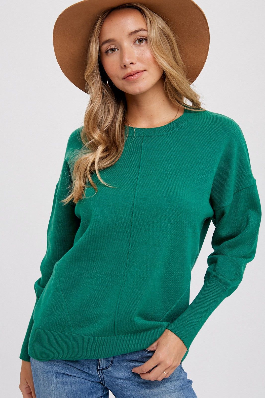 Green Rib Knit Exposed Seam Sweater sold by Pinkblush