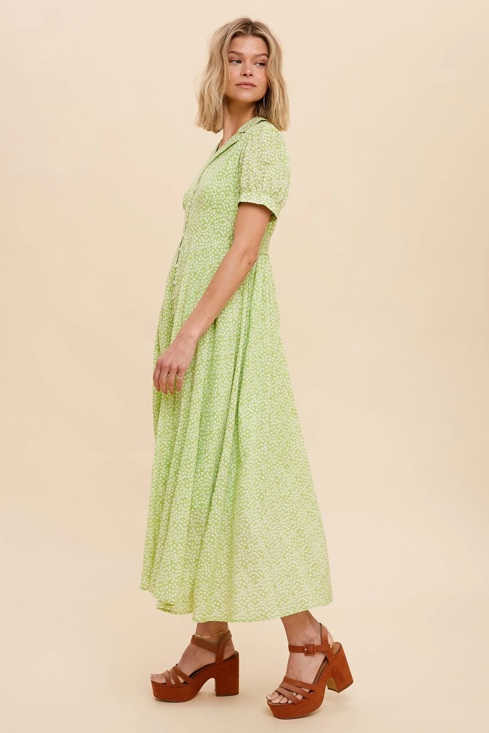 Lime Collared Button Down Midi Dress sold by Pinkblush product image thumbnail 2