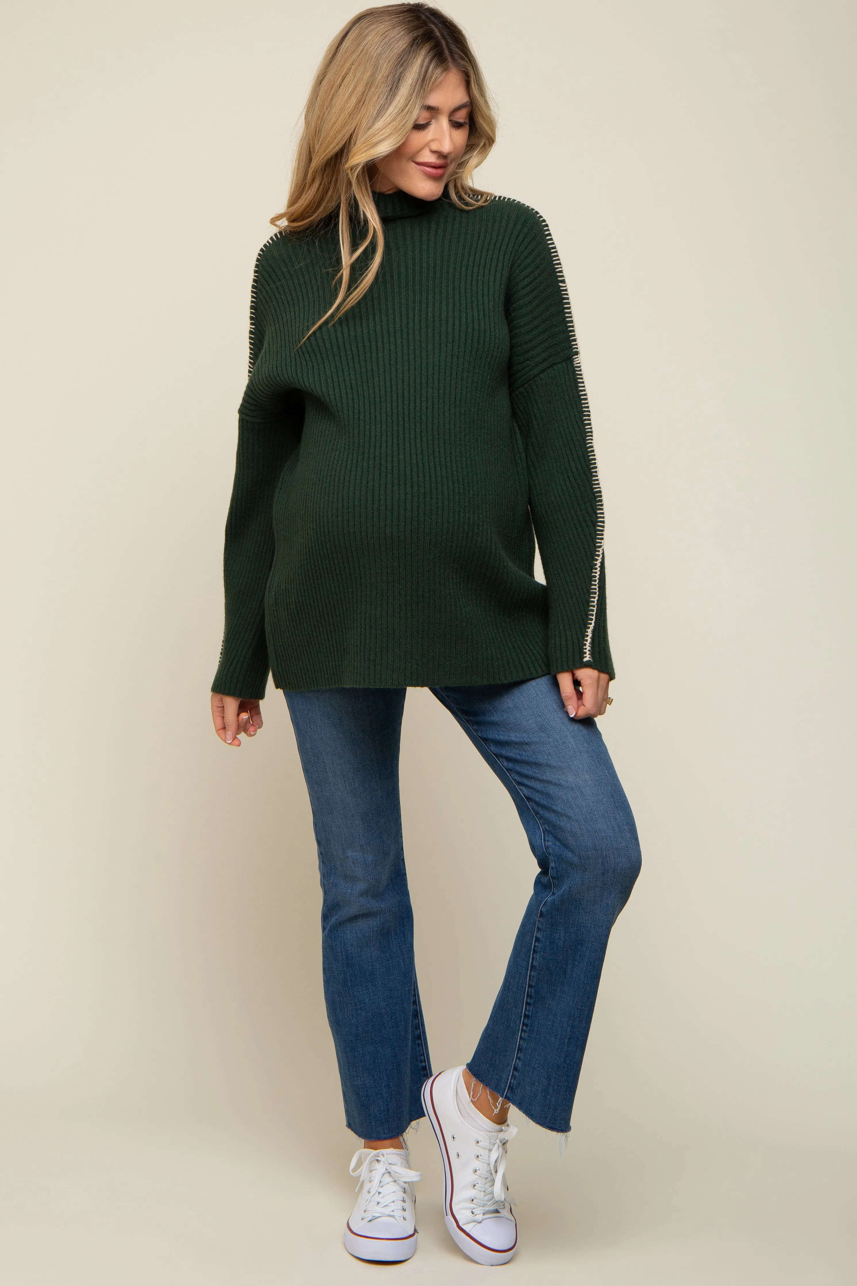 Forest Green Contrast Stitch Turtleneck Maternity Sweater sold by Pinkblush product image thumbnail 4