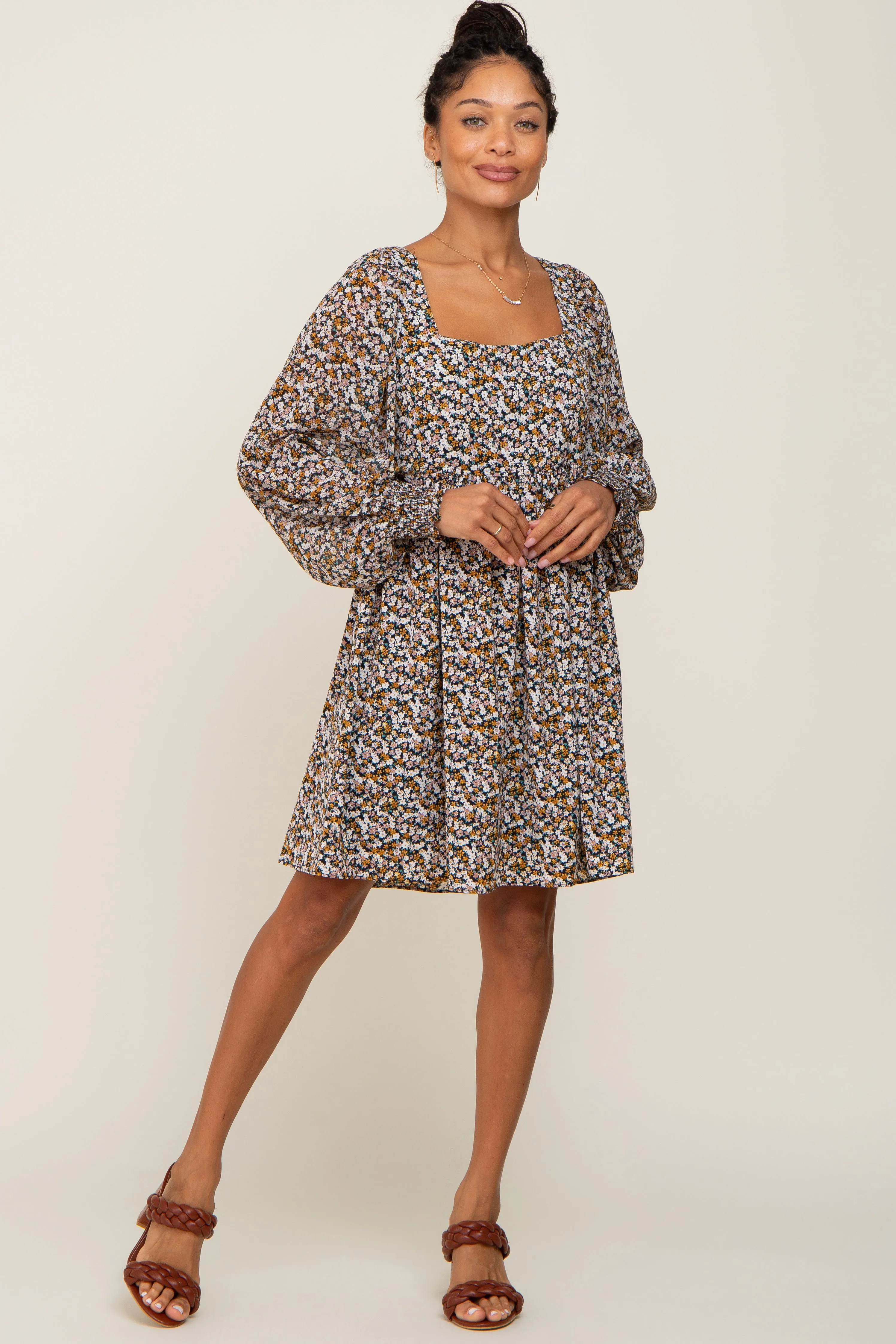 Black Floral Chiffon Balloon Sleeve Dress sold by Pinkblush product image thumbnail 5