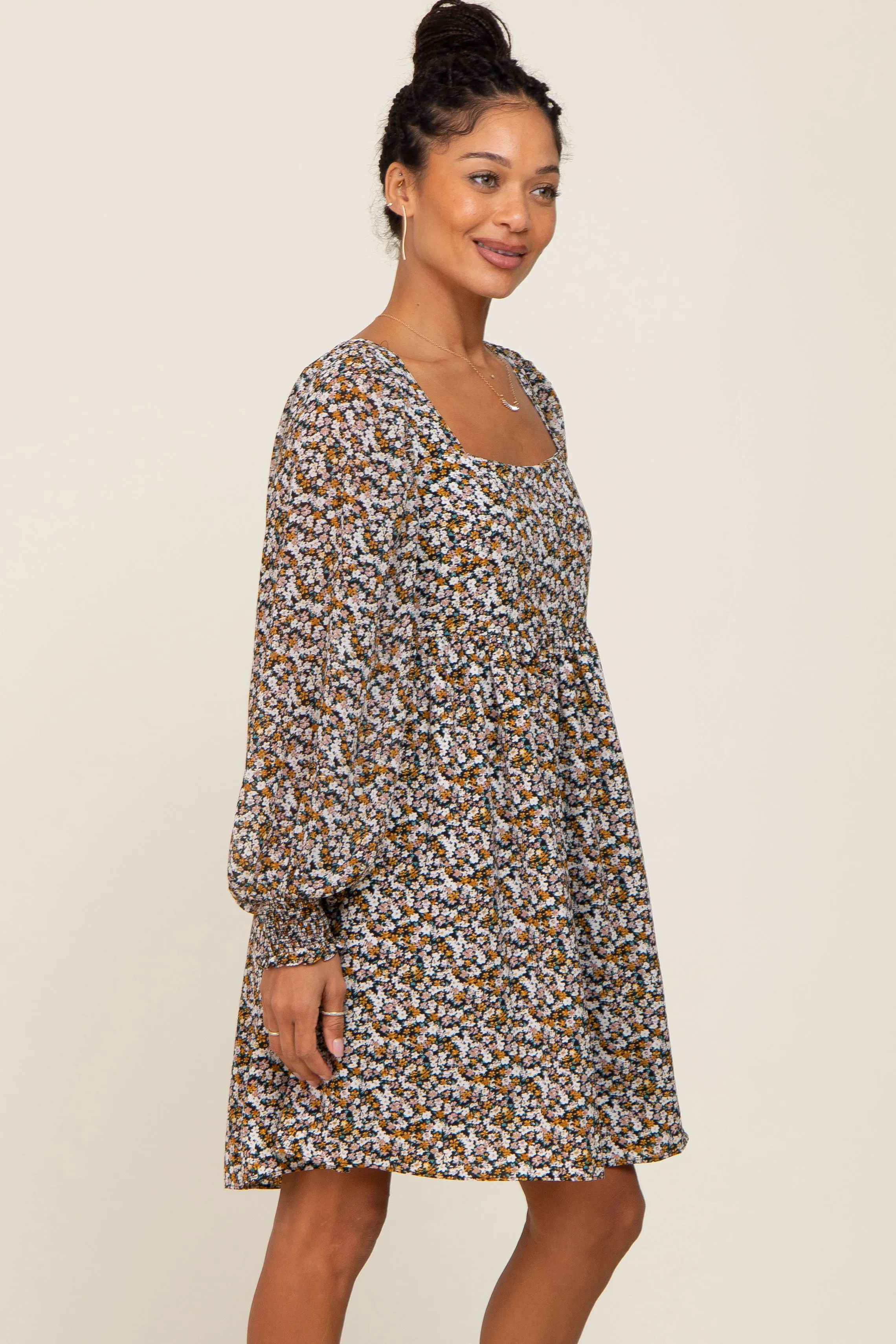 Black Floral Chiffon Balloon Sleeve Dress sold by Pinkblush product image thumbnail 2