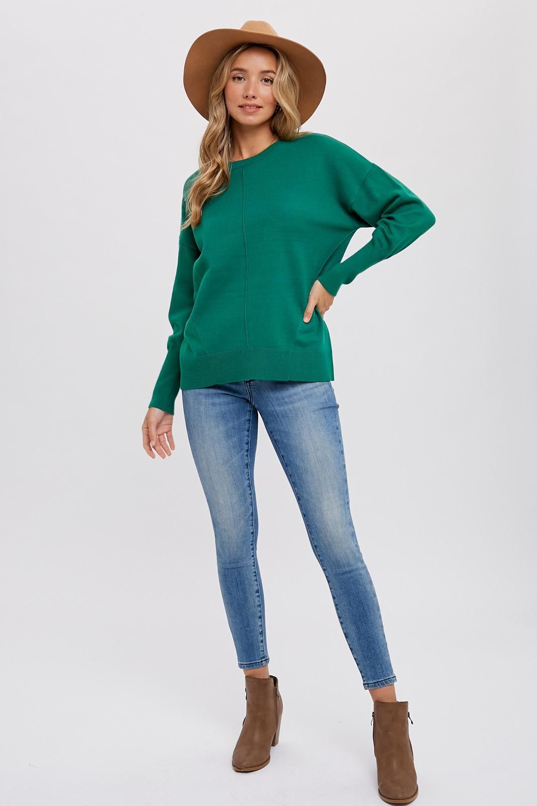 Green Rib Knit Exposed Seam Sweater sold by Pinkblush product image thumbnail 2