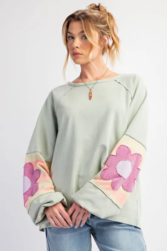 Mint Green Raw Edge Flower Patch Top sold by Pinkblush