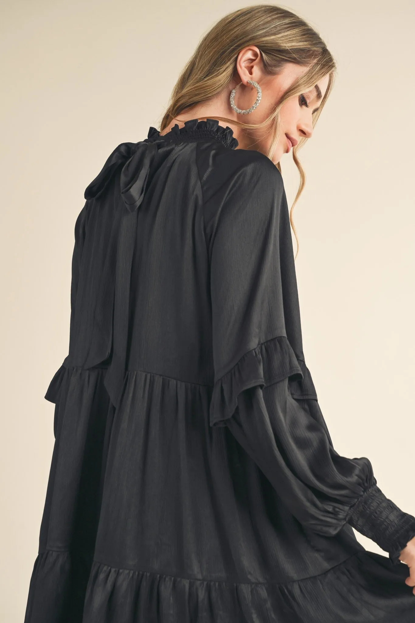 Black Mock Neck Tiered Mini Dress sold by Pinkblush product image thumbnail 4