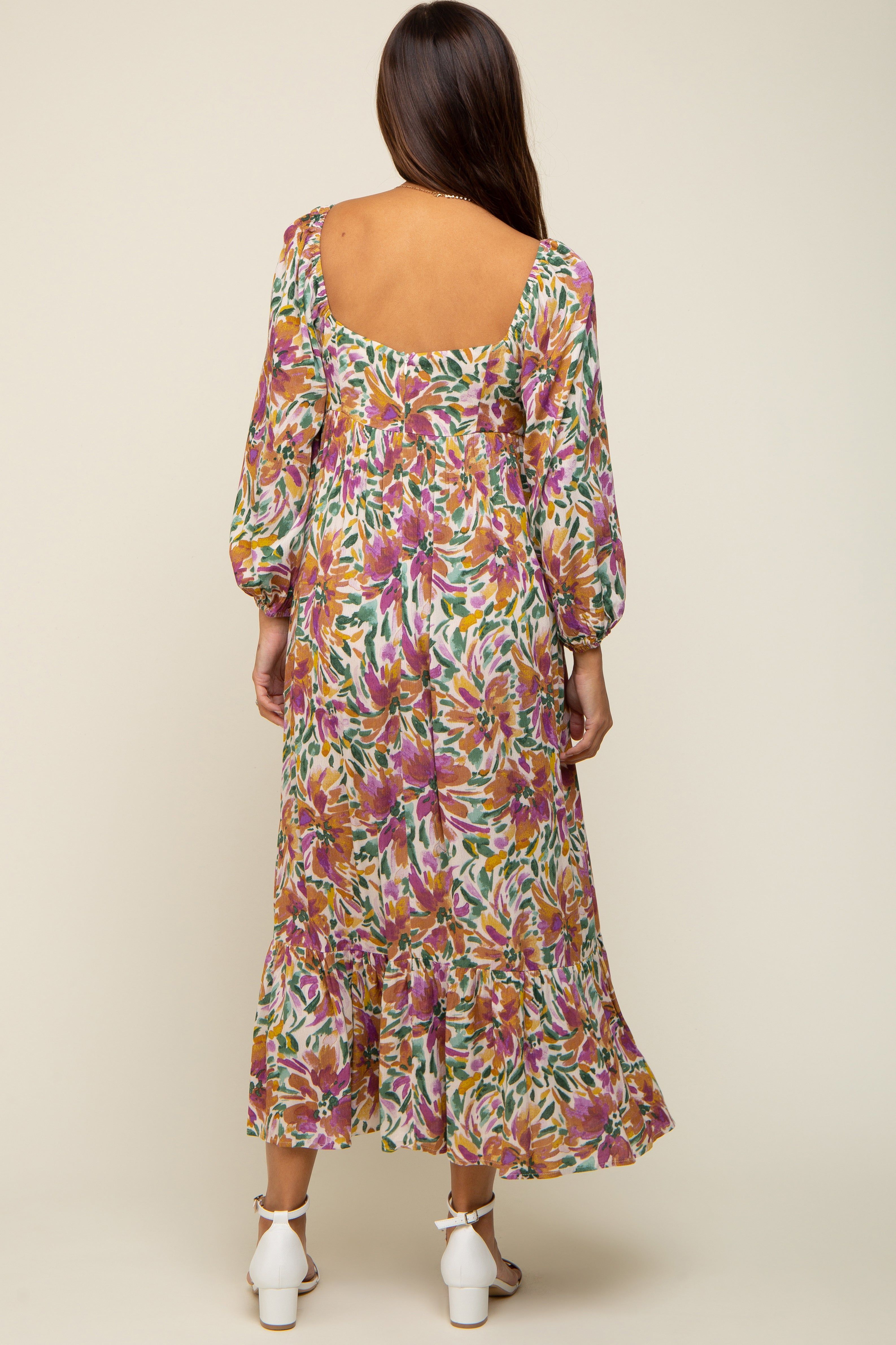 Multicolor Floral Watercolor Print Maternity Midi Dress sold by Pinkblush product image thumbnail 3