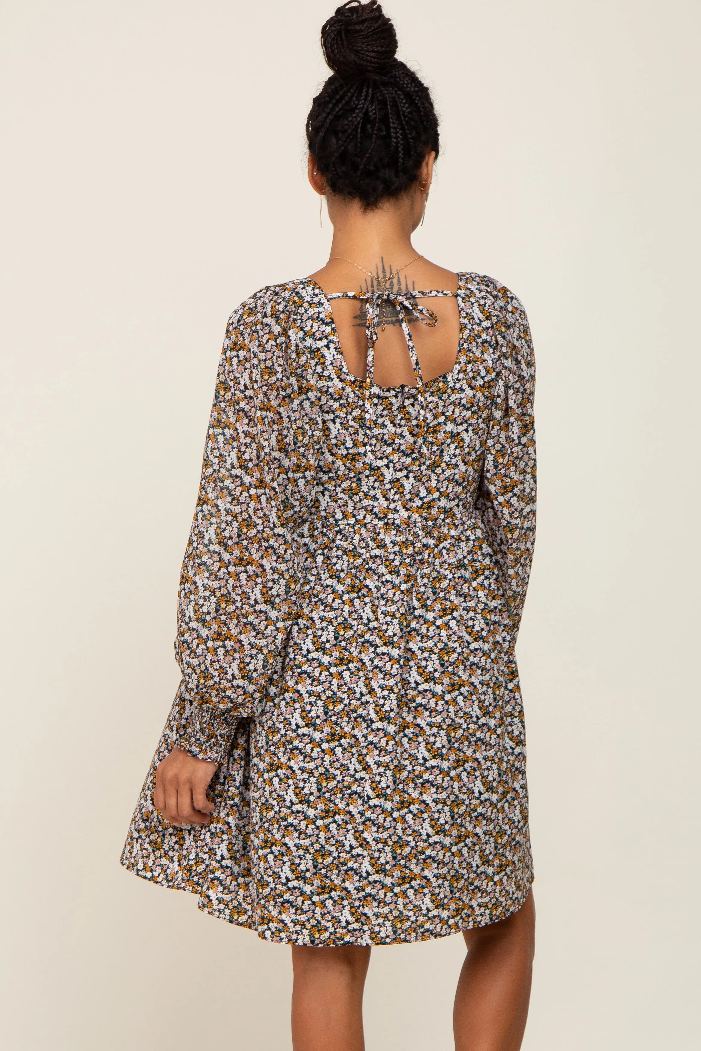 Black Floral Chiffon Balloon Sleeve Dress sold by Pinkblush product image thumbnail 3