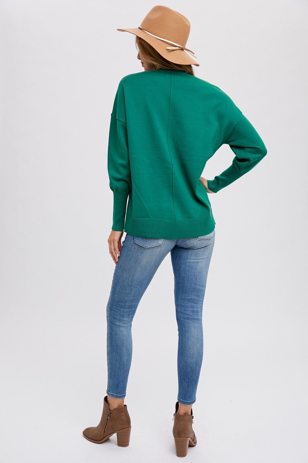 Green Rib Knit Exposed Seam Sweater sold by Pinkblush product image thumbnail 3