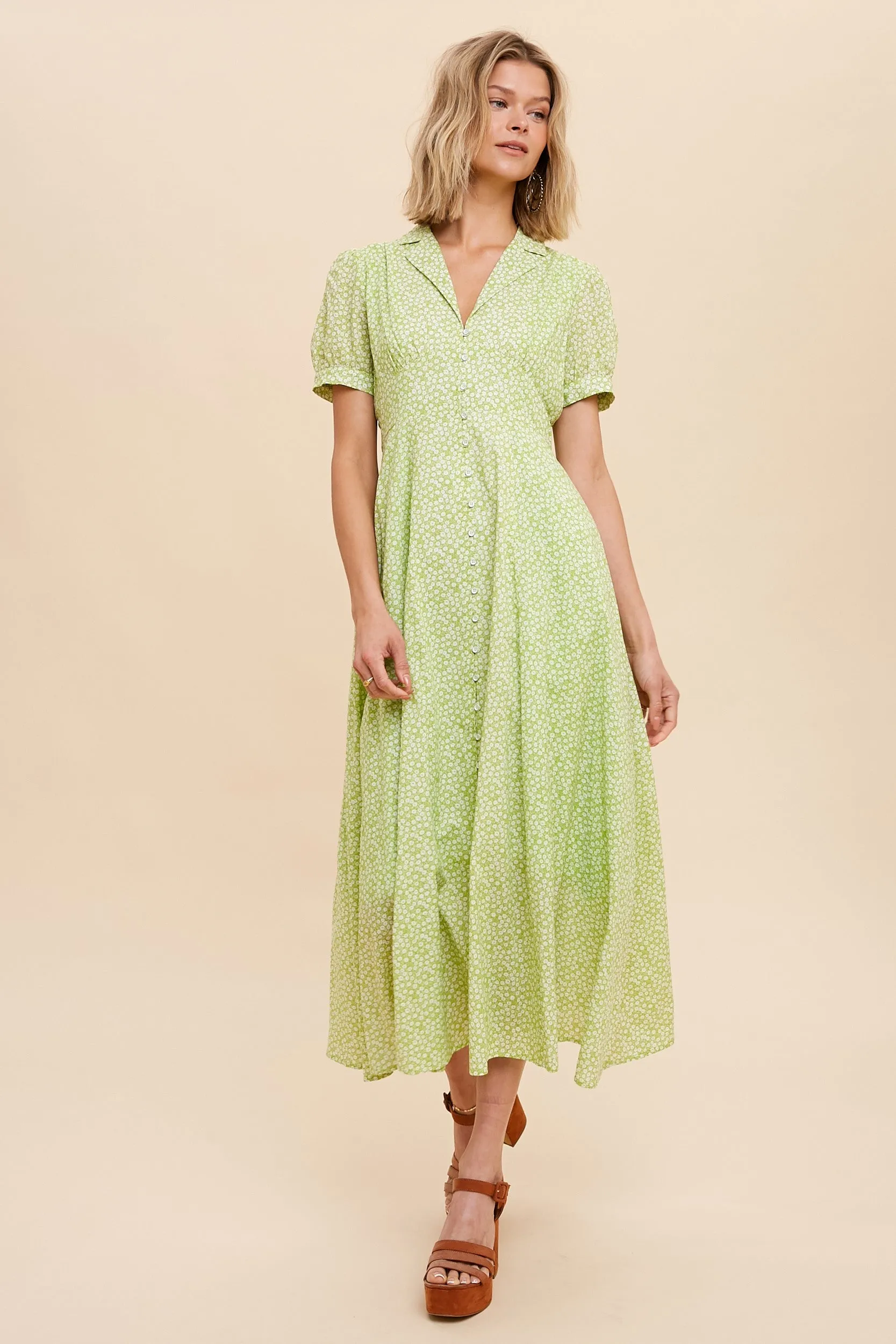 Lime Collared Button Down Midi Dress sold by Pinkblush
