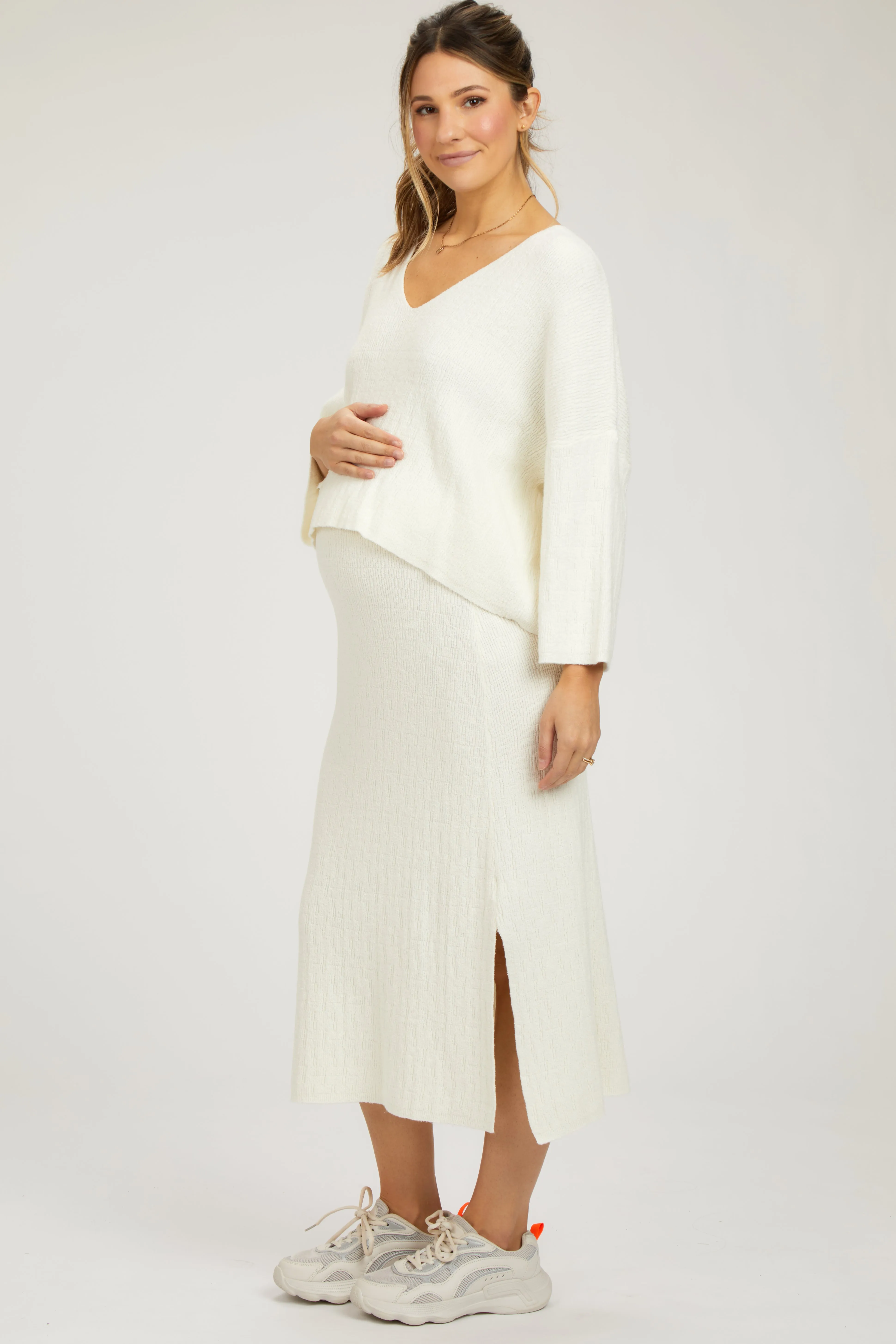 Cream V-Neck Knit Maternity Skirt Set sold by Pinkblush product image thumbnail 3