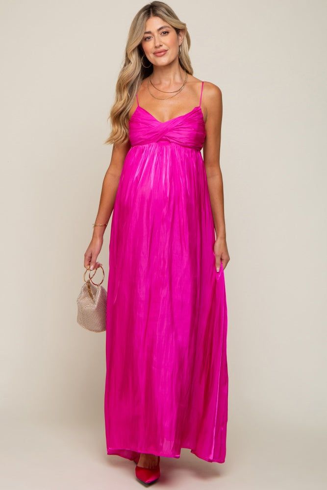 Fuchsia Sleeveless Front Twist Satin Maternity Maxi Dress sold by Pinkblush product image thumbnail 5