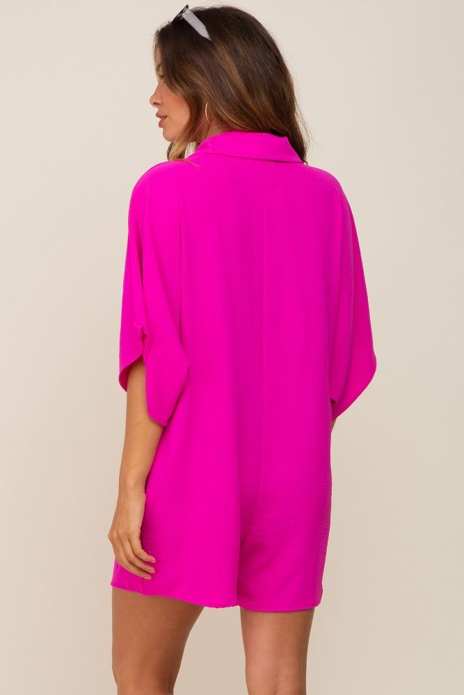 Fuchsia Collared Front Button Maternity Romper sold by Pinkblush product image thumbnail 2