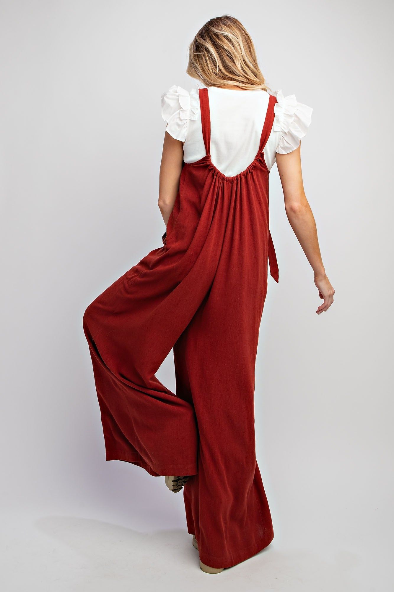 Cherry Linen Wide Leg Jumpsuit Pants sold by Pinkblush product image thumbnail 3