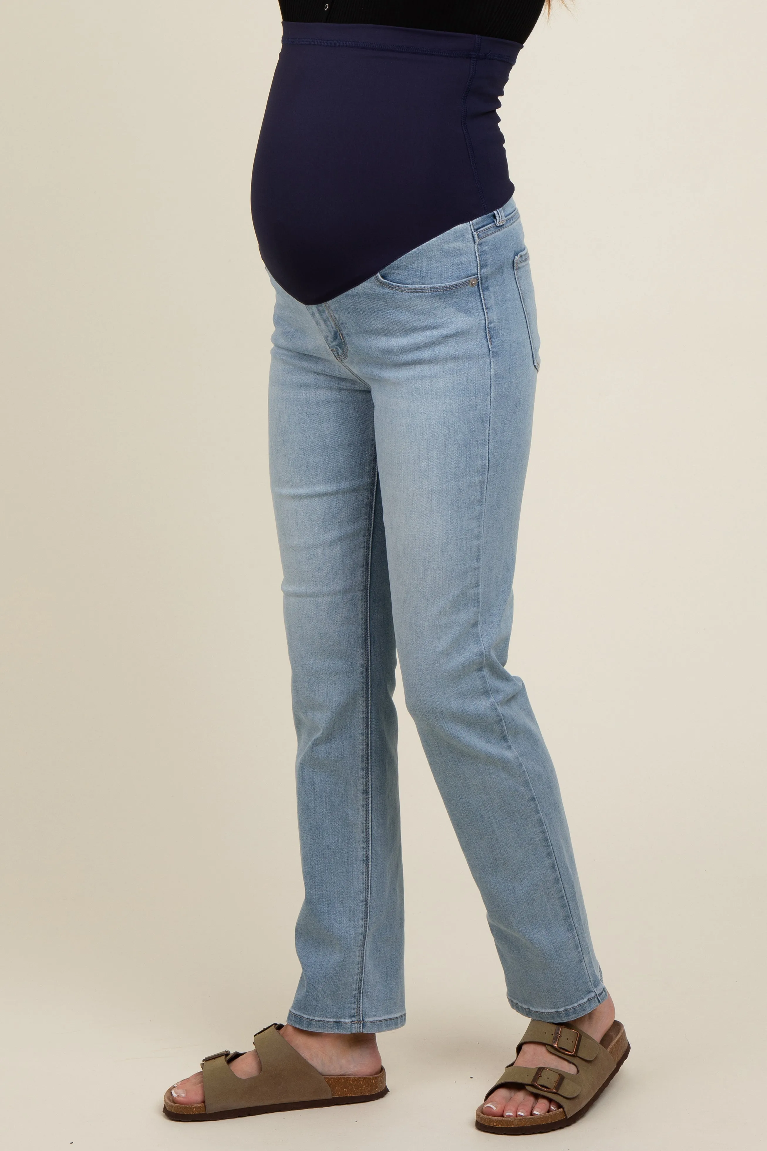 Light Blue Basic Maternity Slim Straight Leg Jeans sold by Pinkblush product image thumbnail 4