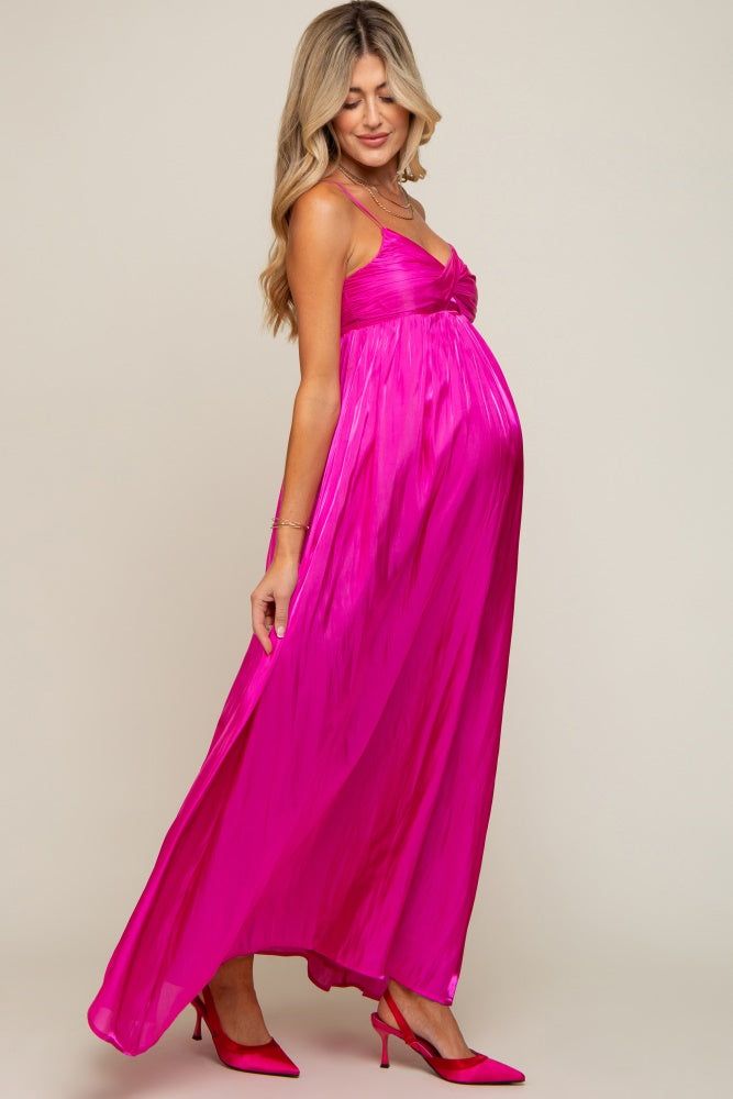 Fuchsia Sleeveless Front Twist Satin Maternity Maxi Dress sold by Pinkblush product image thumbnail 3