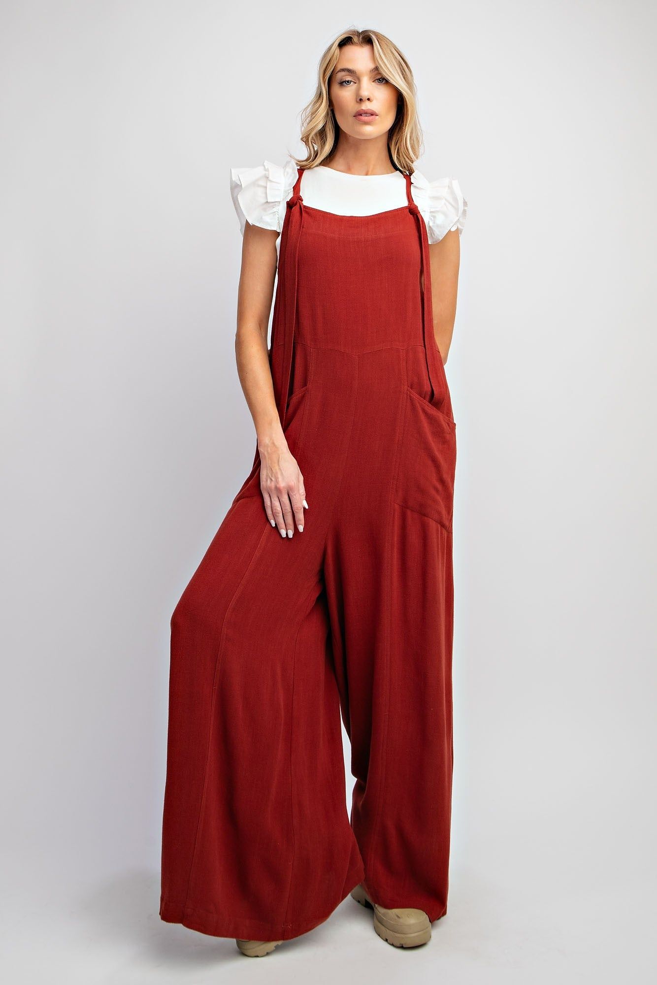 Cherry Linen Wide Leg Jumpsuit Pants sold by Pinkblush
