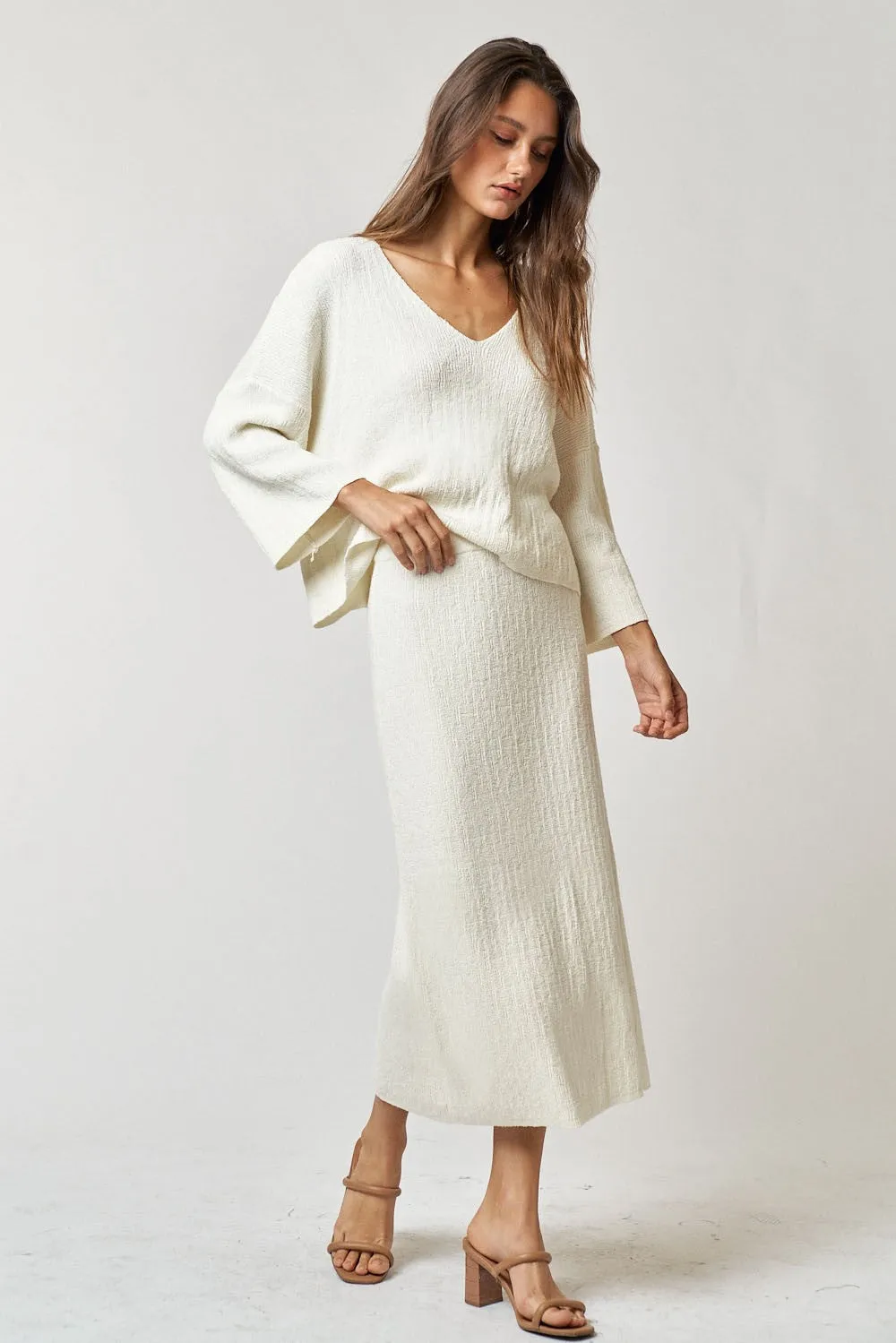 Cream V-Neck Knit Maternity Skirt Set sold by Pinkblush product image thumbnail 5