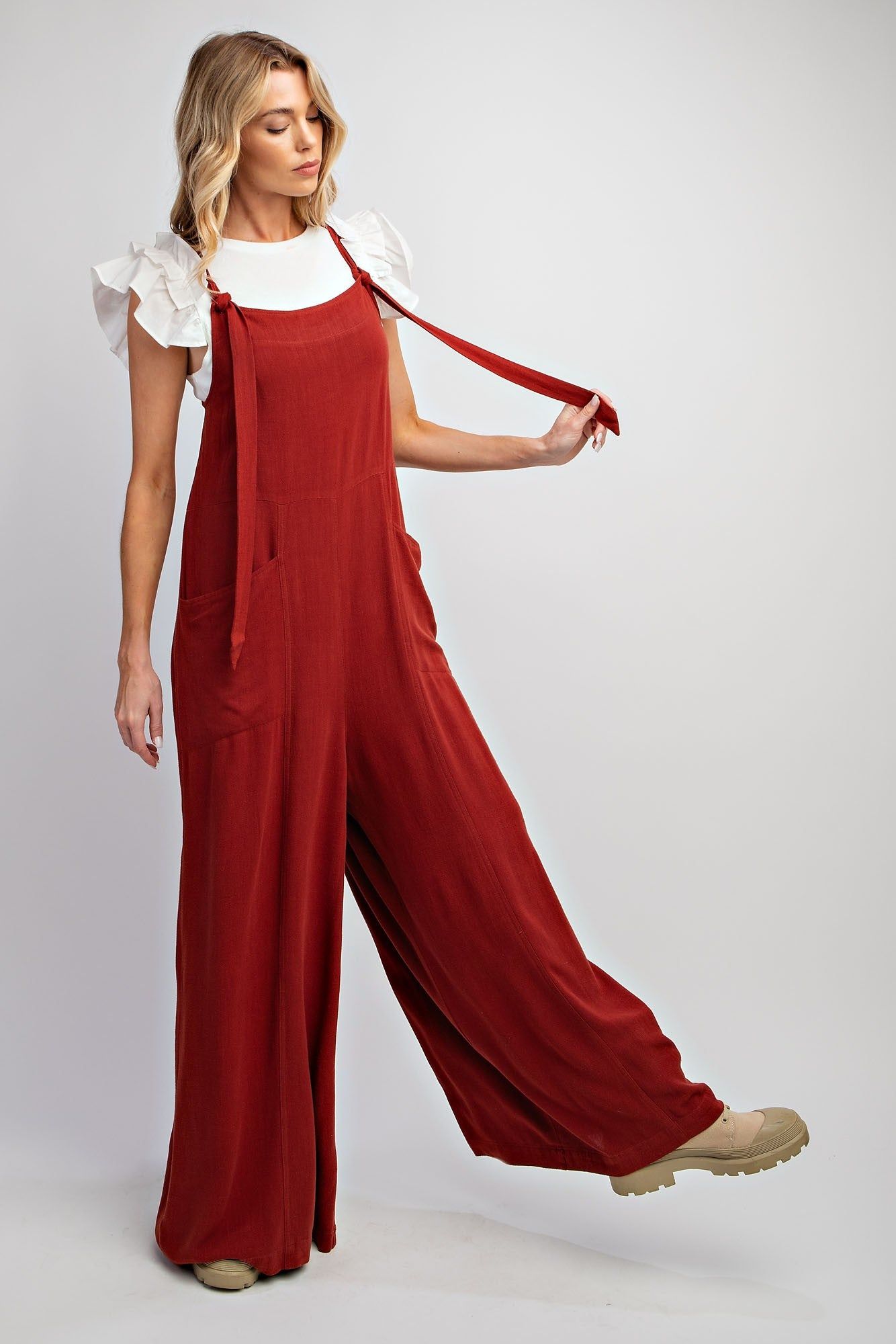 Cherry Linen Wide Leg Jumpsuit Pants sold by Pinkblush product image thumbnail 2