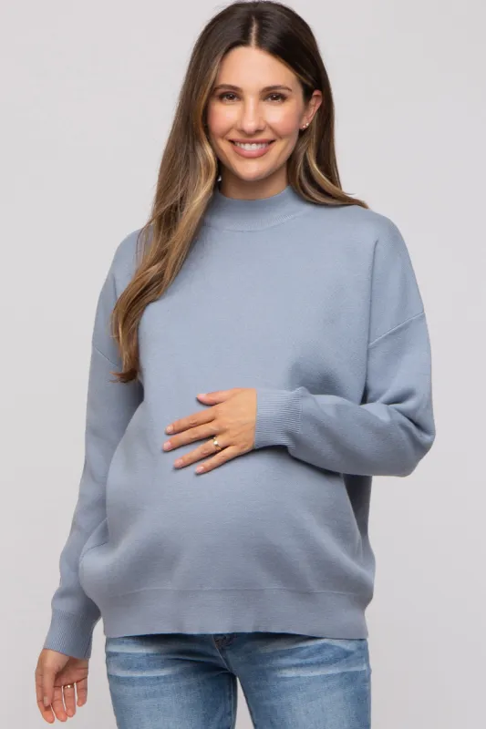 Light Blue Mock Neck Maternity Sweater sold by Pinkblush