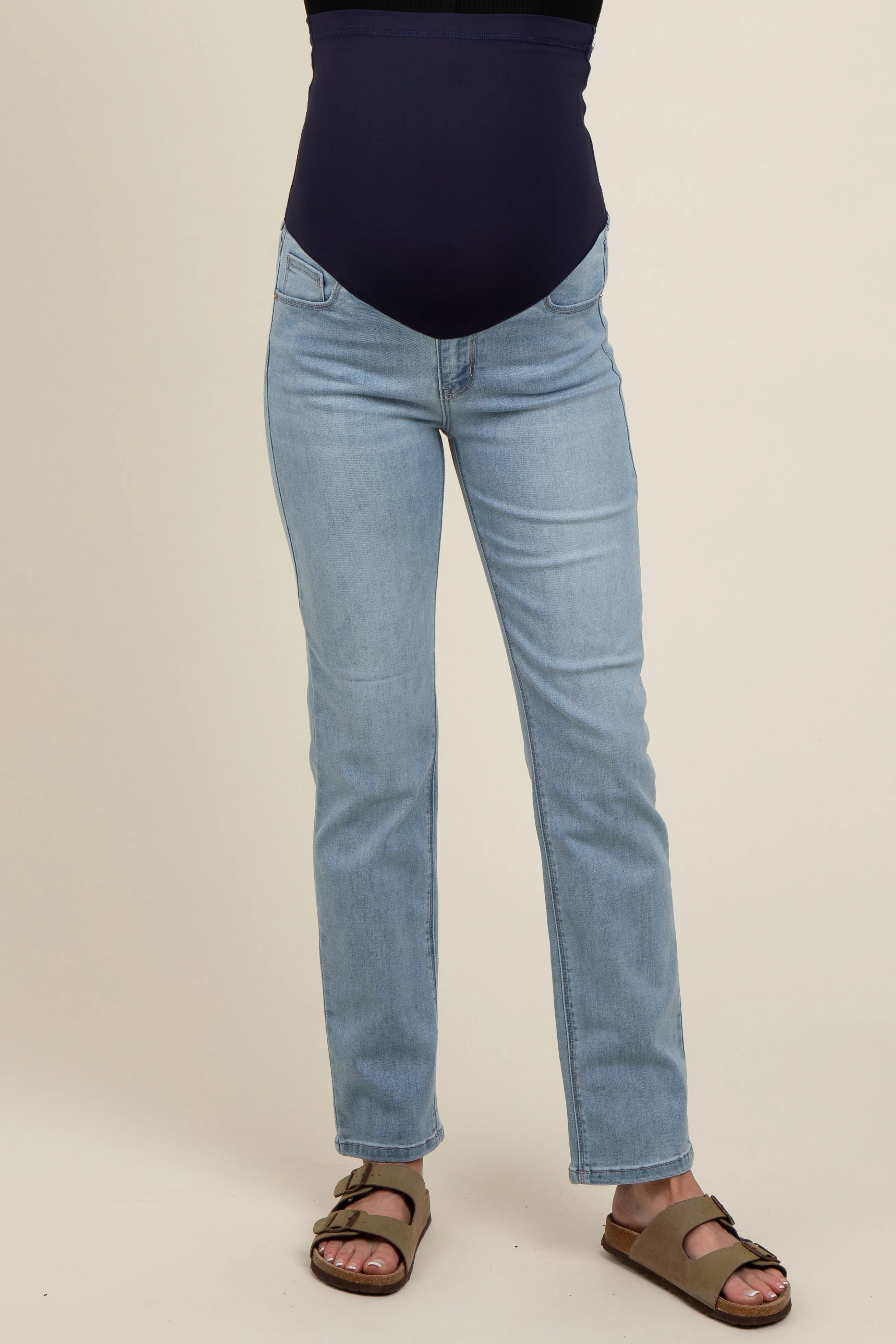 Light Blue Basic Maternity Slim Straight Leg Jeans sold by Pinkblush product image thumbnail 3