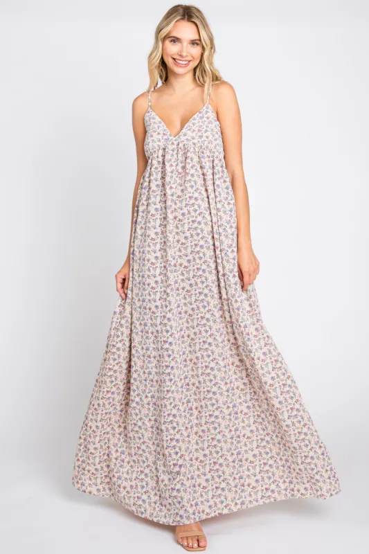 Taupe Floral Sleeveless Maxi Dress sold by Pinkblush