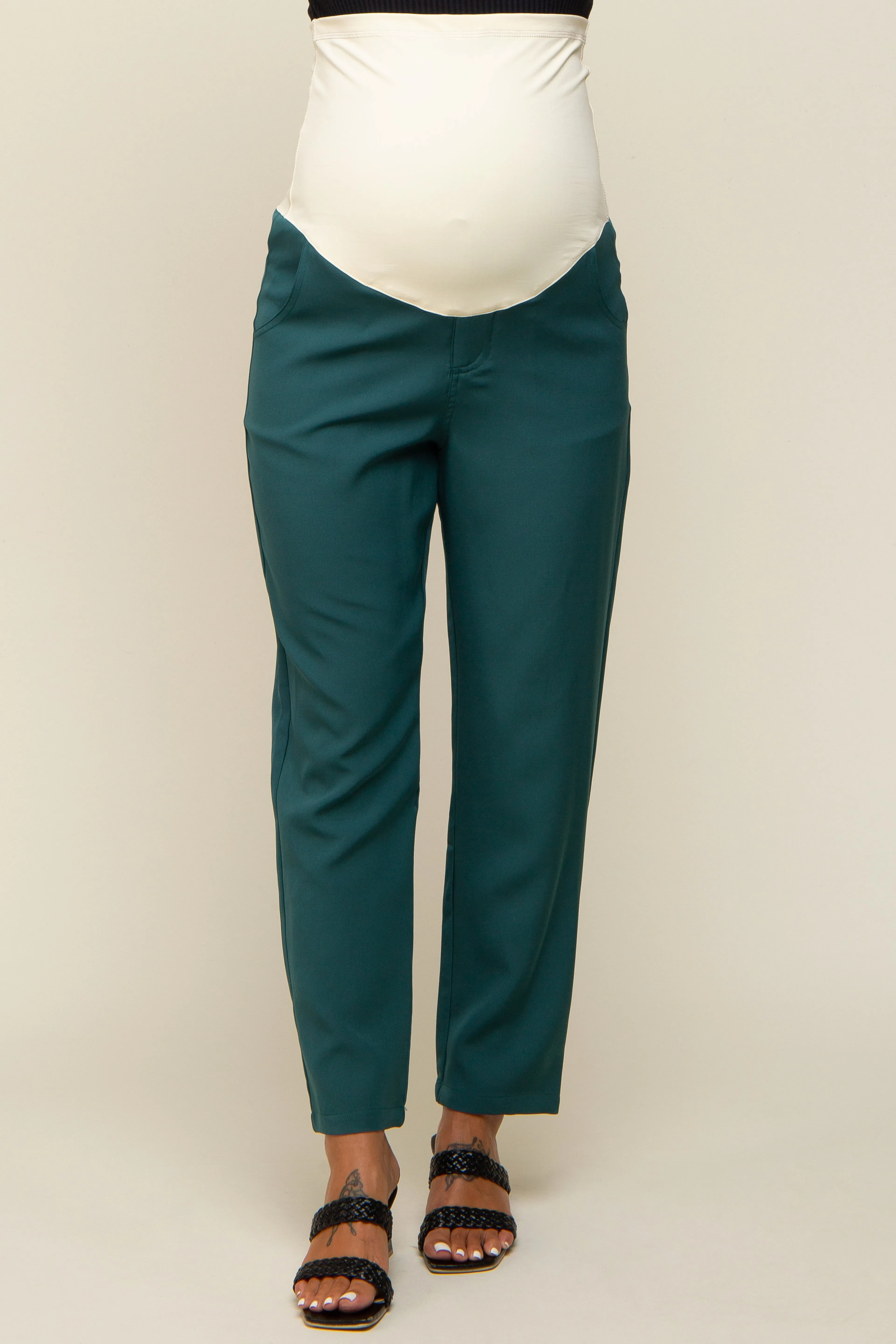 Teal Satin Crop Maternity Pants sold by Pinkblush product image thumbnail 4
