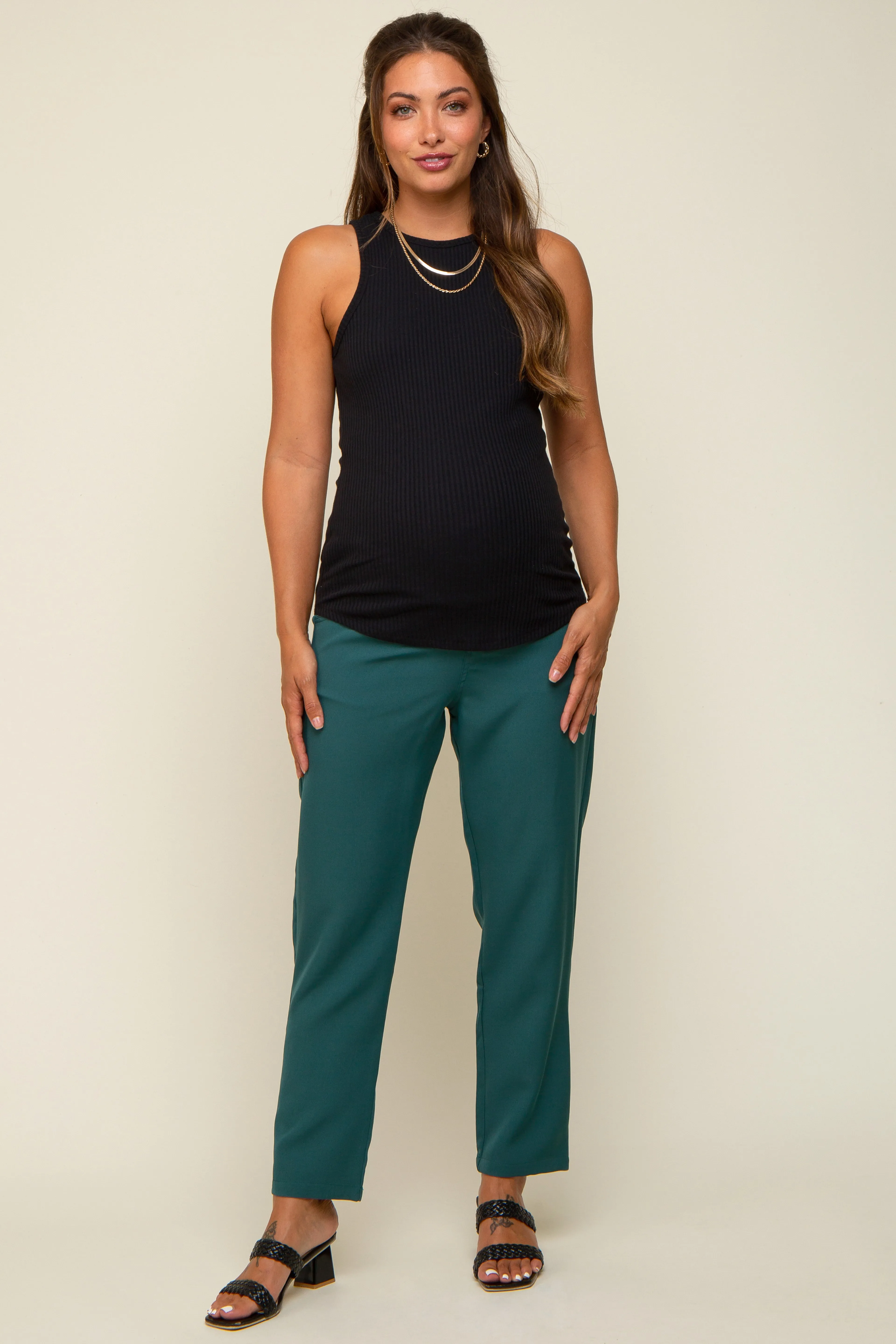 Teal Satin Crop Maternity Pants sold by Pinkblush