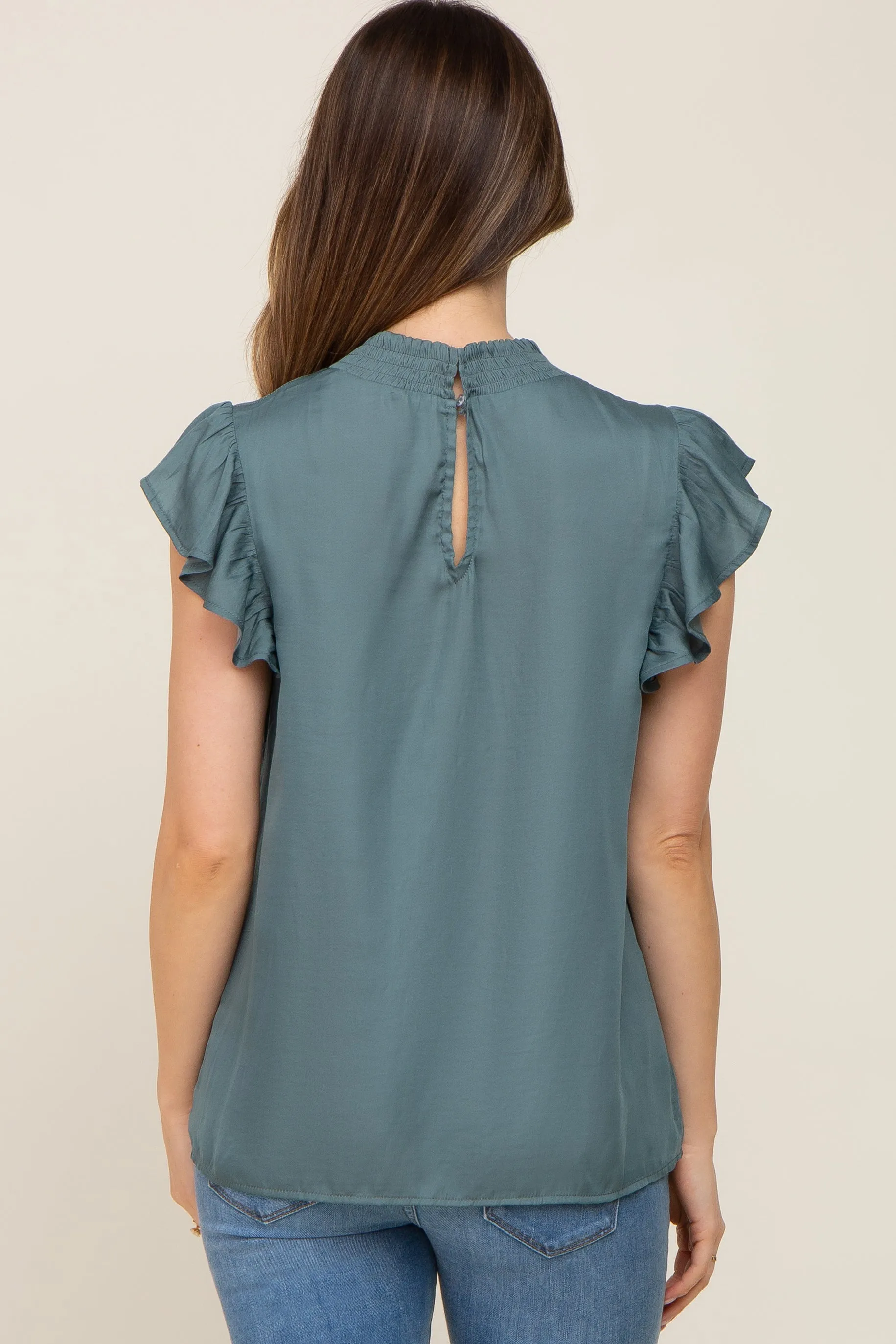 Dark Teal Mock Neck Flutter Maternity Blouse sold by Pinkblush product image thumbnail 3