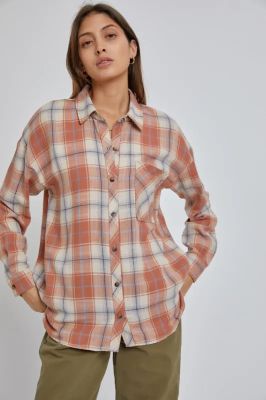 Rust Flannel Plaid Button Up Top sold by Pinkblush