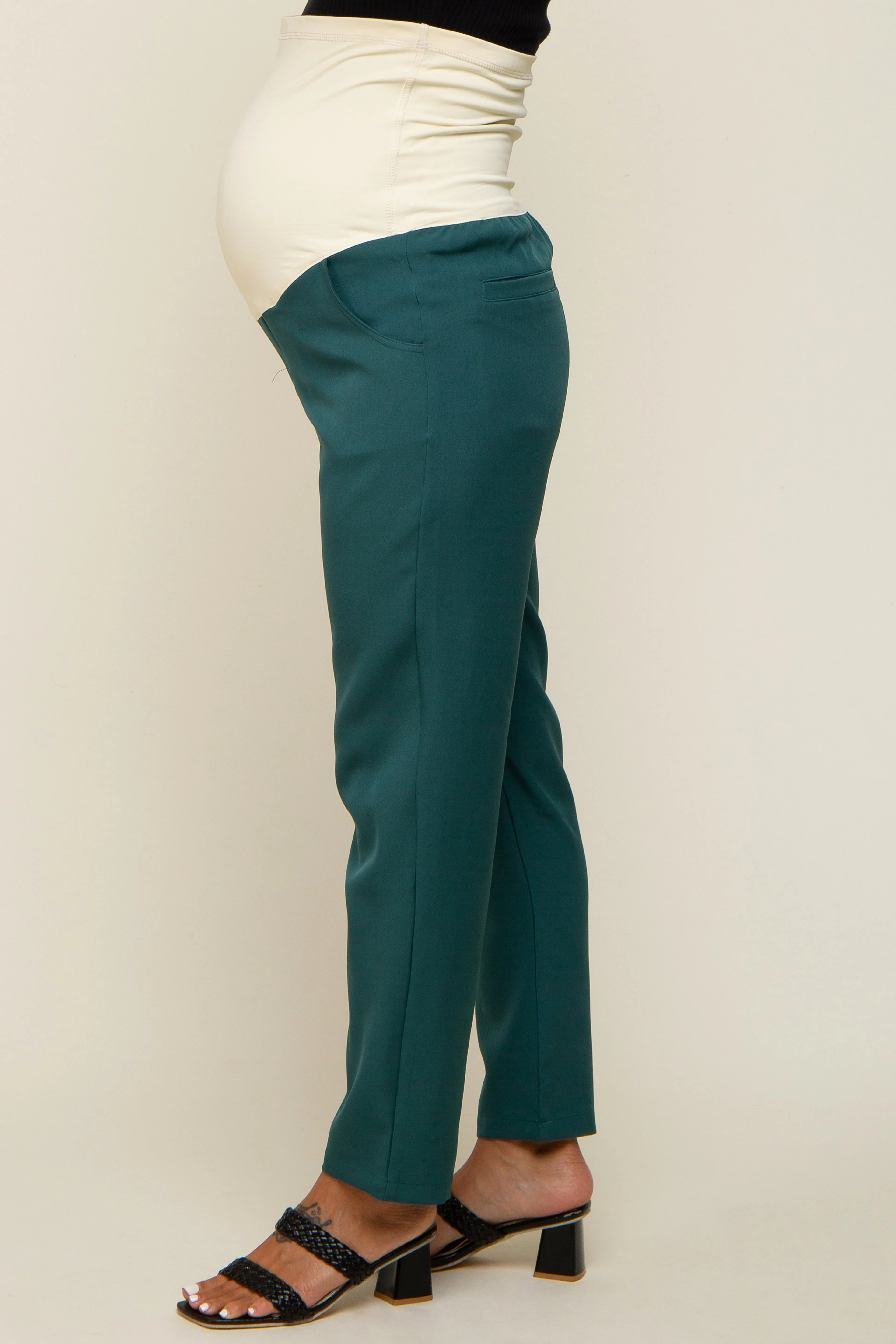 Teal Satin Crop Maternity Pants sold by Pinkblush product image thumbnail 5