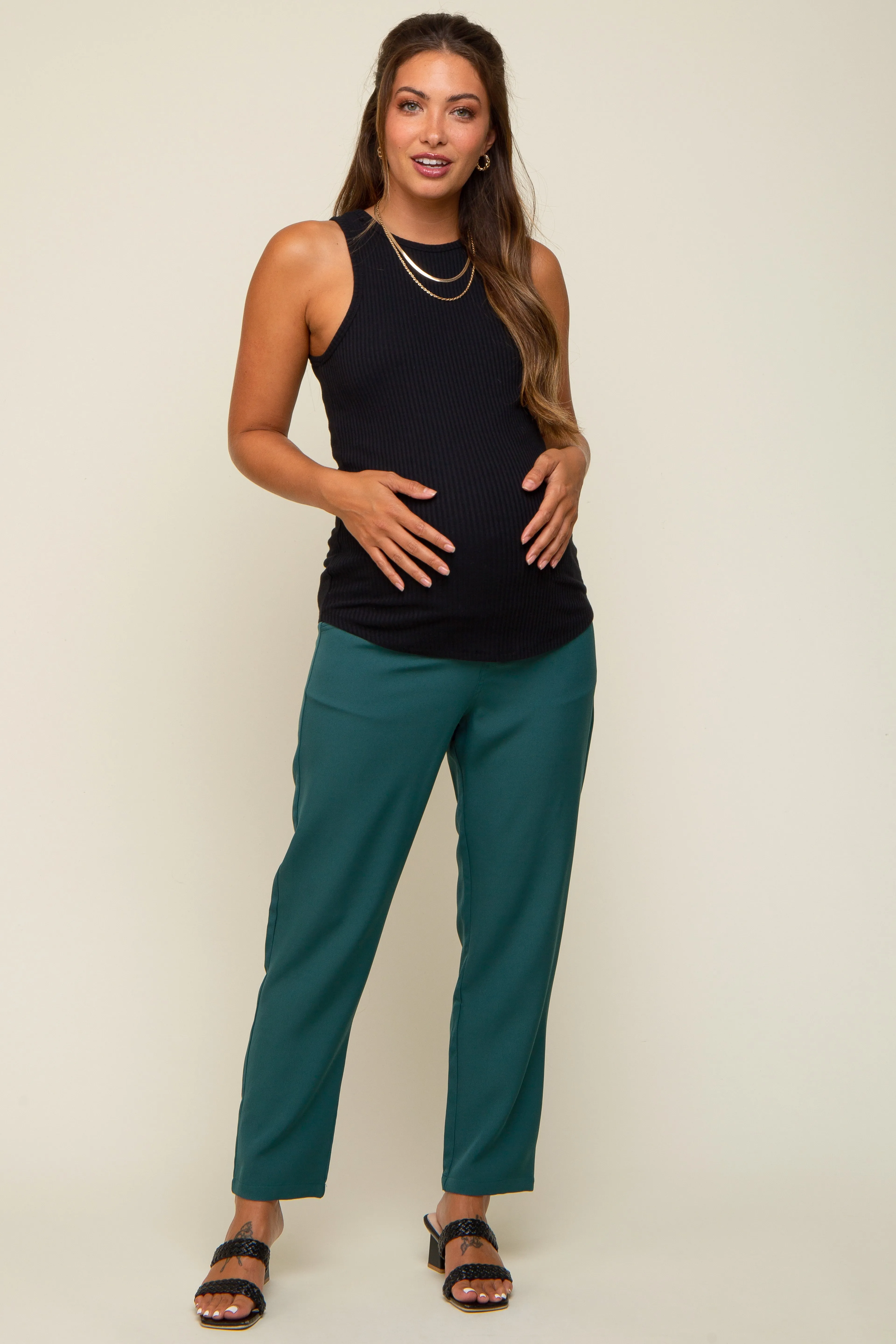 Teal Satin Crop Maternity Pants sold by Pinkblush product image thumbnail 2