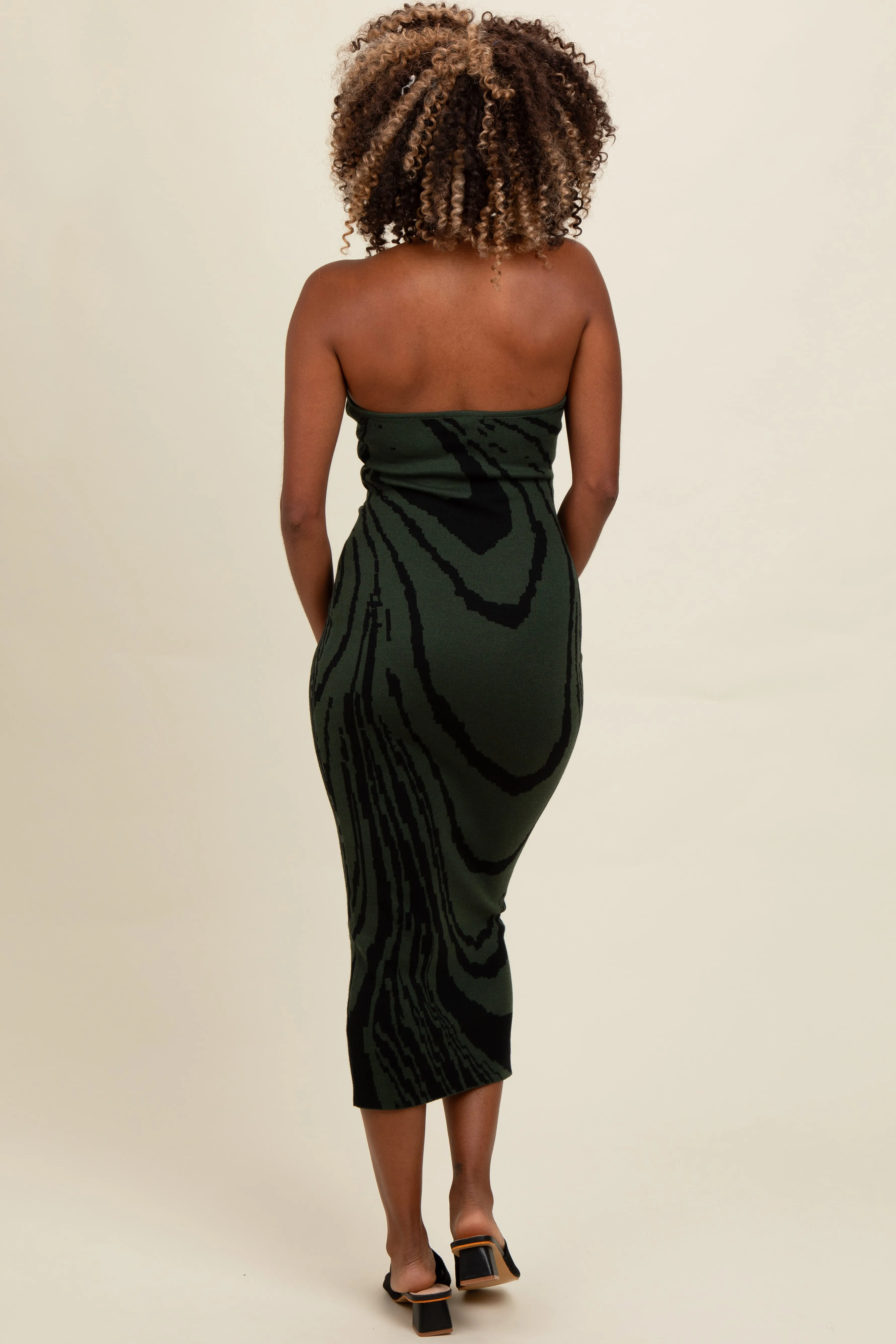 Olive Printed Strapless Cutout Fitted Maxi Dress sold by Pinkblush product image thumbnail 4