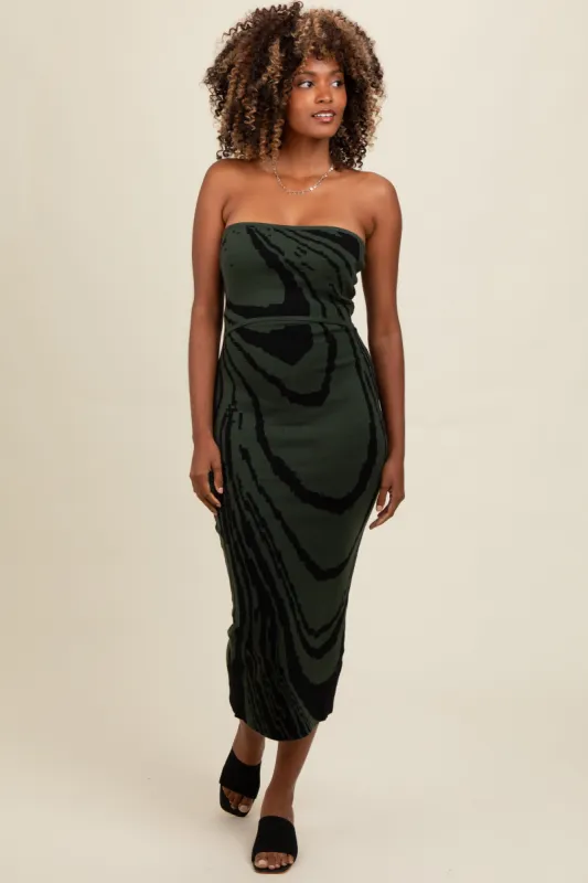 Olive Printed Strapless Cutout Fitted Maxi Dress sold by Pinkblush