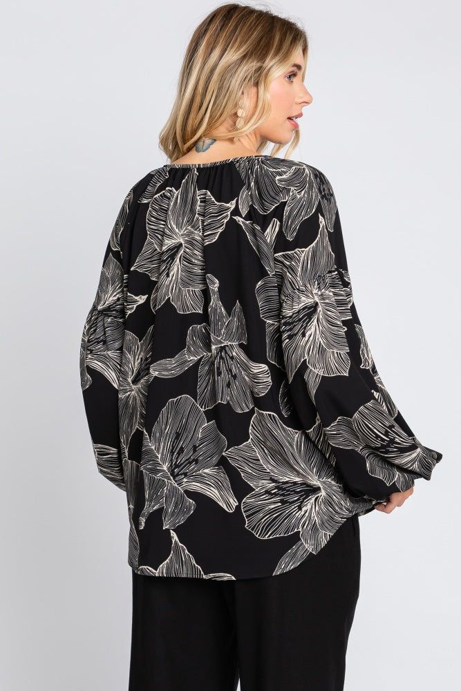 Black Floral V-Neck Long Sleeve Blouse sold by Pinkblush product image thumbnail 4