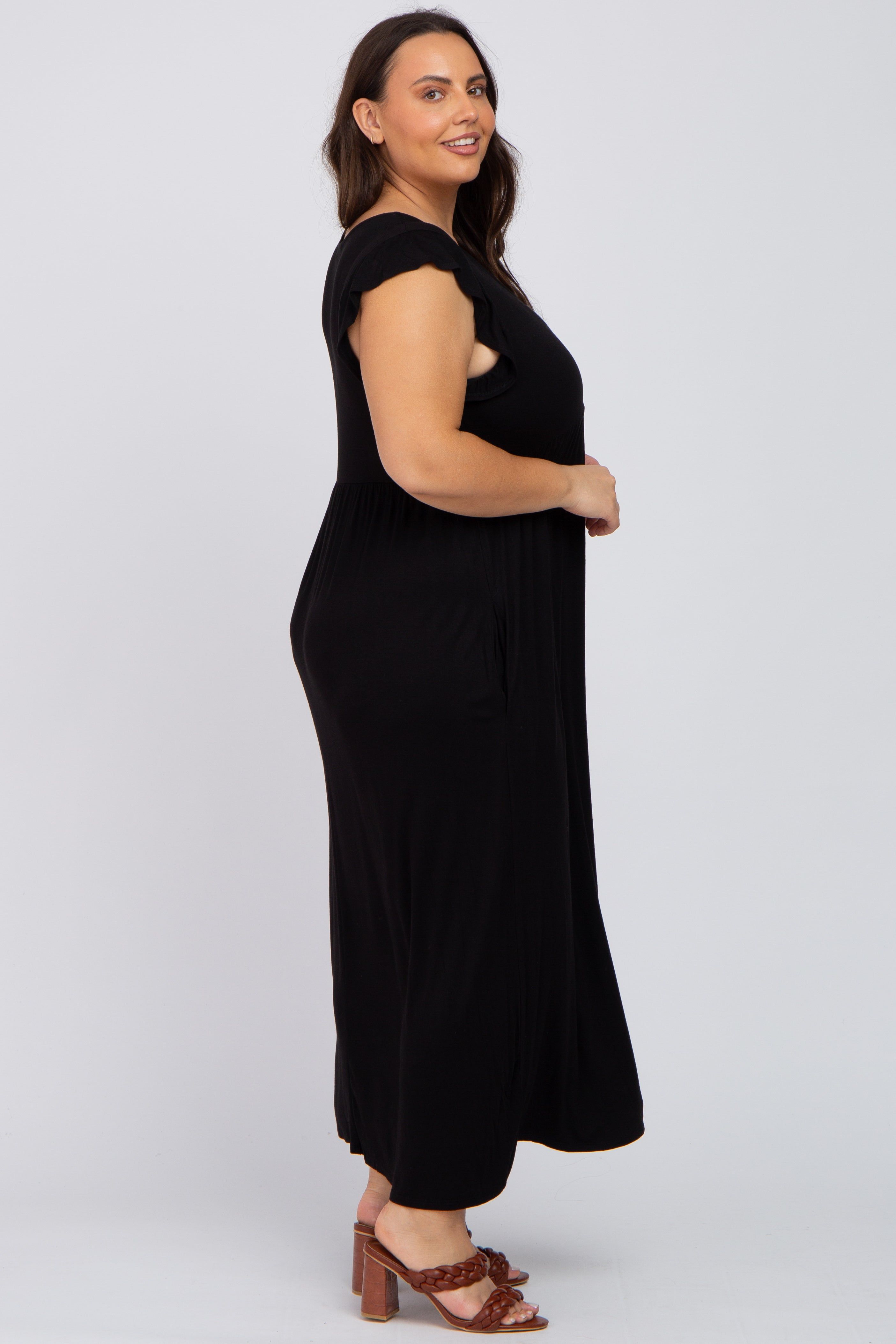 Black Flutter Sleeve Plus Maxi Dress sold by Pinkblush product image thumbnail 2