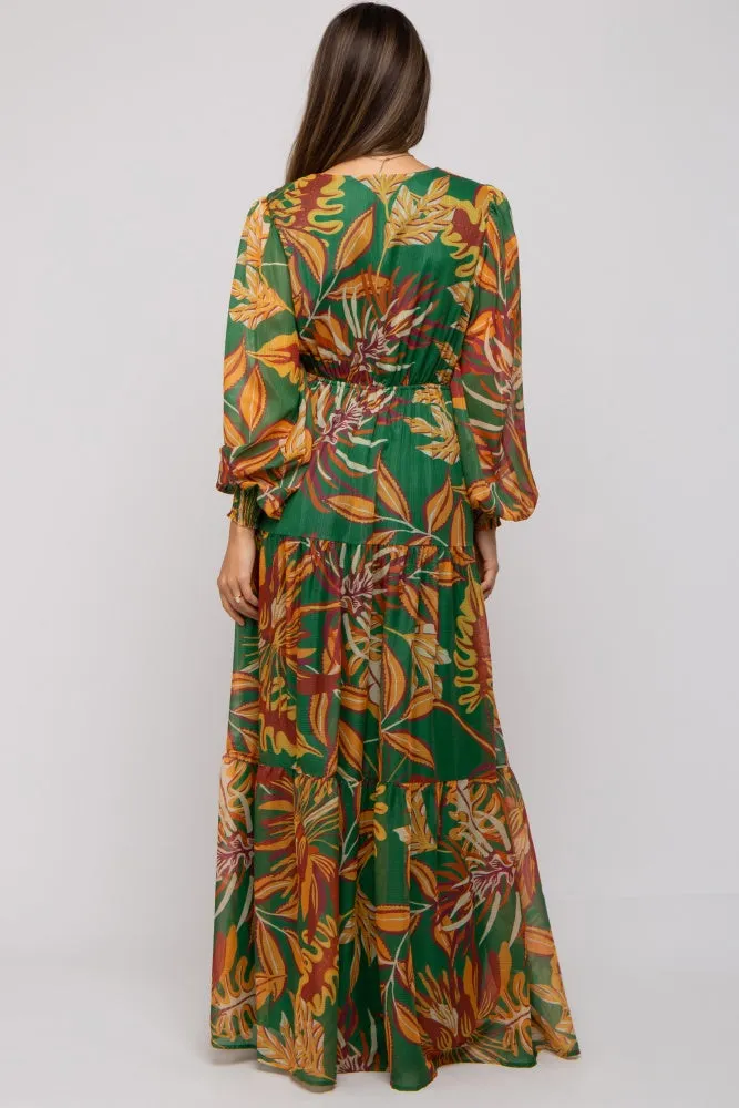 Green Leaf Print Maternity Tiered Maxi Dress sold by Pinkblush product image thumbnail 3