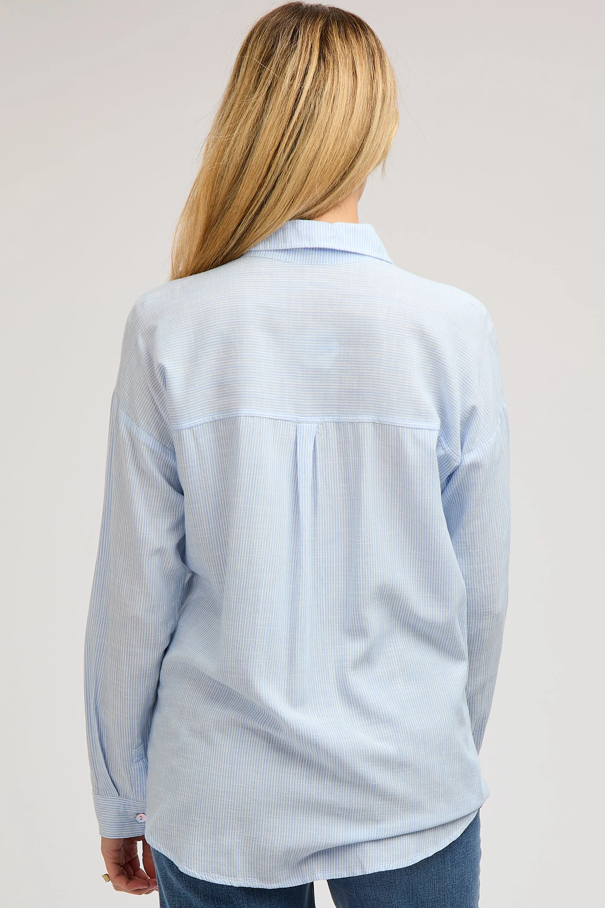 Light Blue Striped Basic Button Down Maternity Top sold by Pinkblush product image thumbnail 4