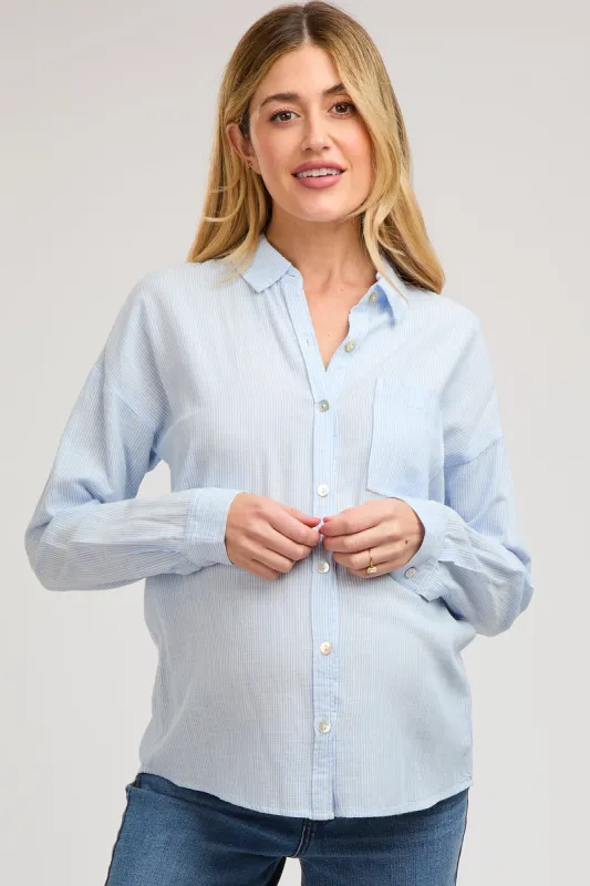 Light Blue Striped Basic Button Down Maternity Top sold by Pinkblush