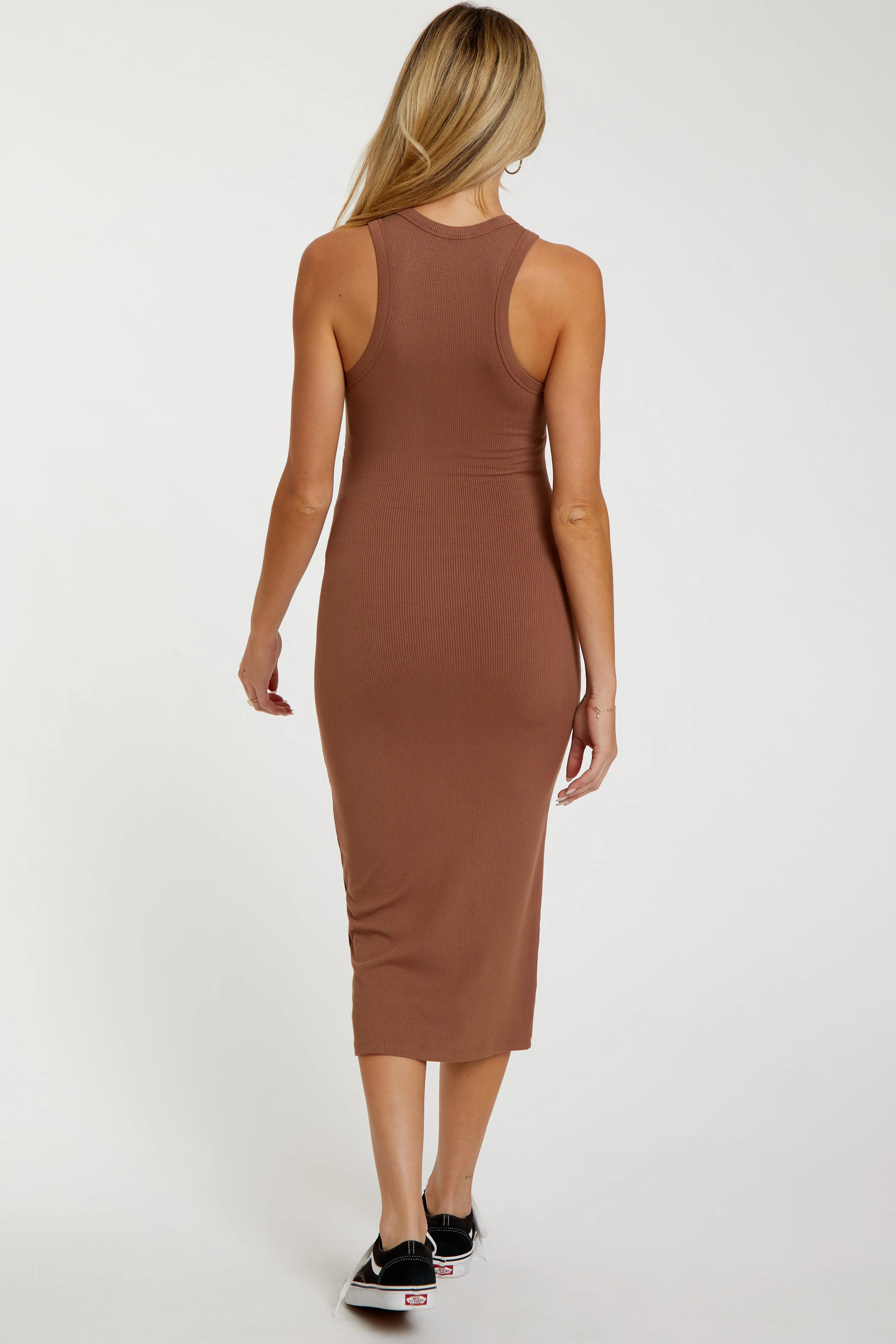 Mocha Sleeveless Ribbed Fitted Maternity Midi Dress sold by Pinkblush product image thumbnail 4