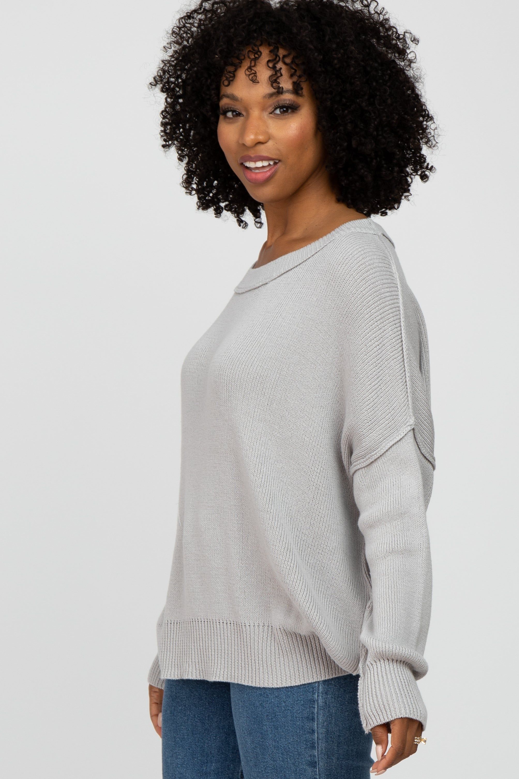 Grey Exposed Seam Side Slit Sweater sold by Pinkblush product image thumbnail 2