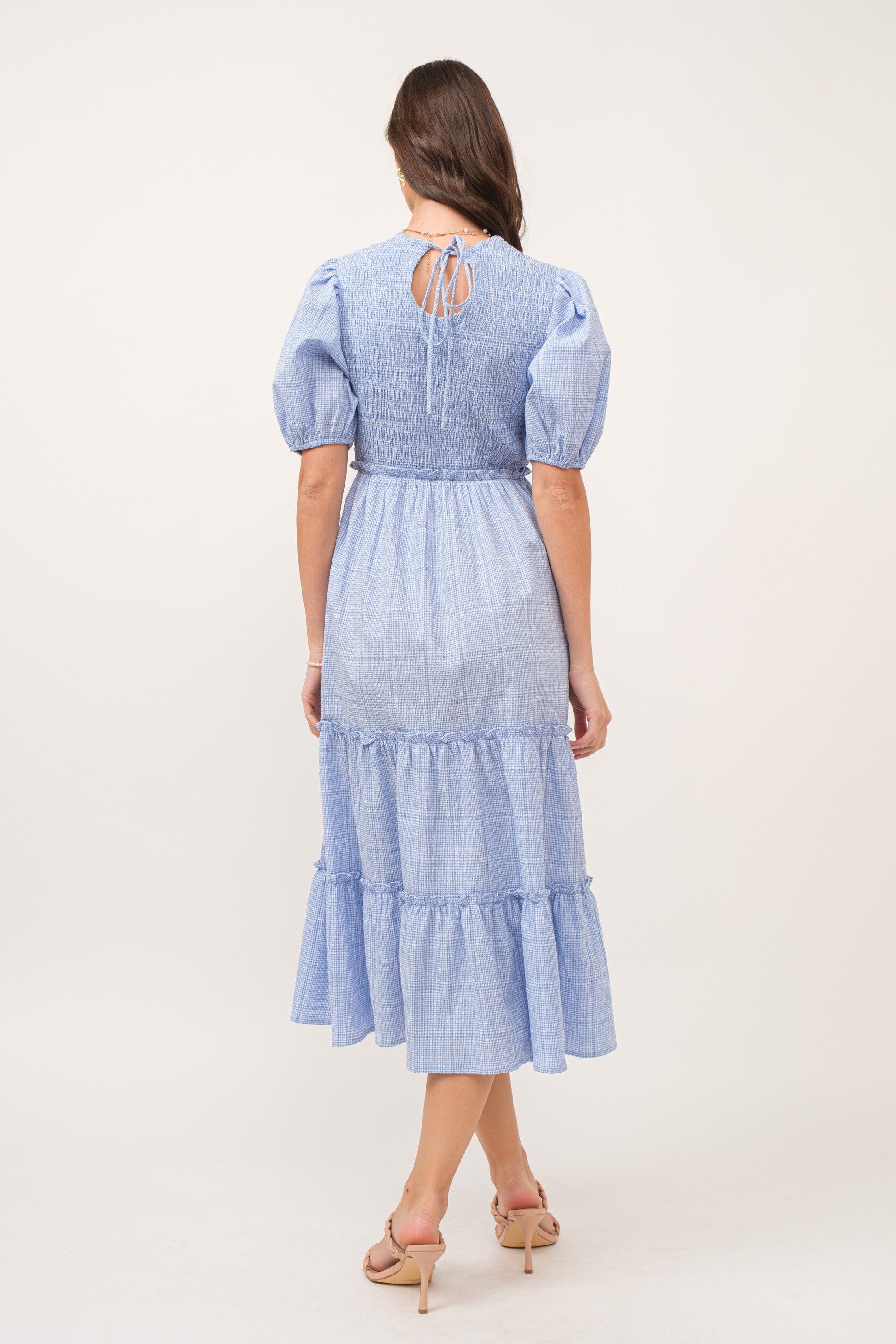 Blue Puff Sleeve Midi Dress sold by Pinkblush product image thumbnail 3