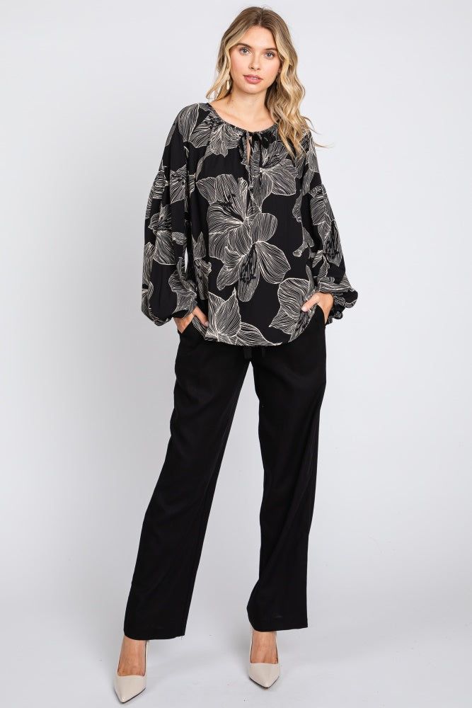 Black Floral V-Neck Long Sleeve Blouse sold by Pinkblush product image thumbnail 5