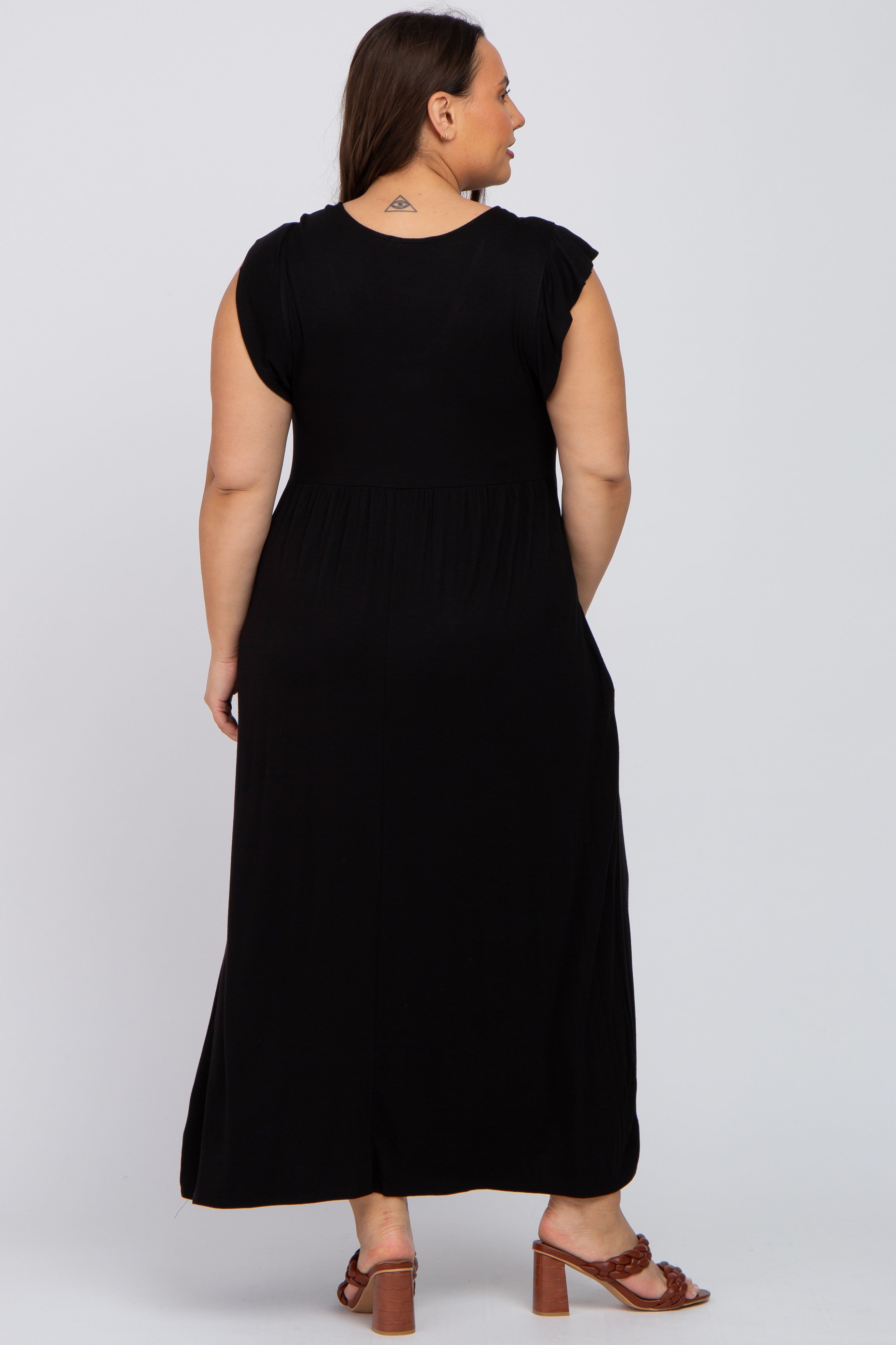 Black Flutter Sleeve Plus Maxi Dress sold by Pinkblush product image thumbnail 3