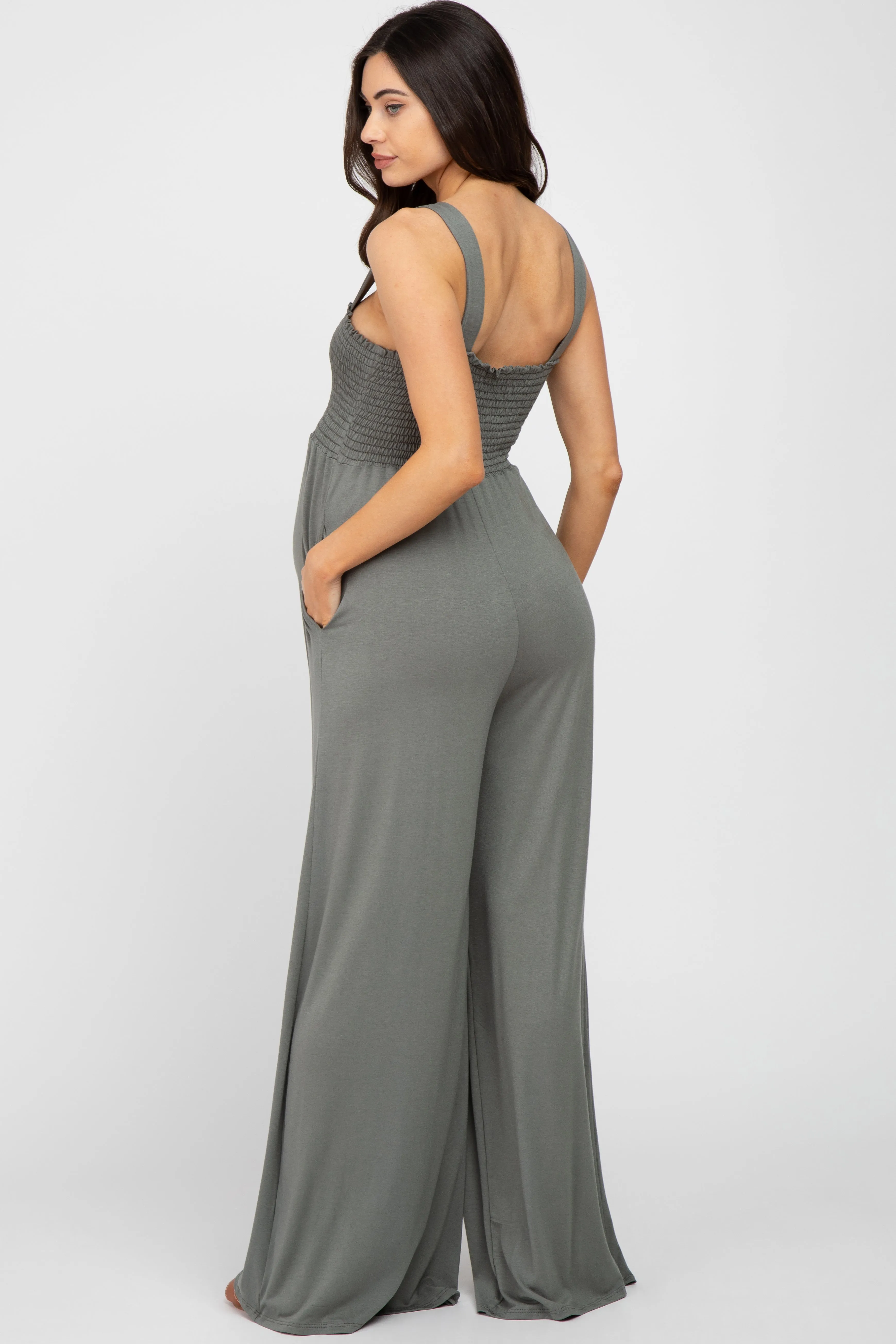 Olive Sleeveless Wide Leg Maternity Jumpsuit sold by Pinkblush product image thumbnail 3