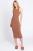 Mocha Sleeveless Ribbed Fitted Maternity Midi Dress sold by Pinkblush